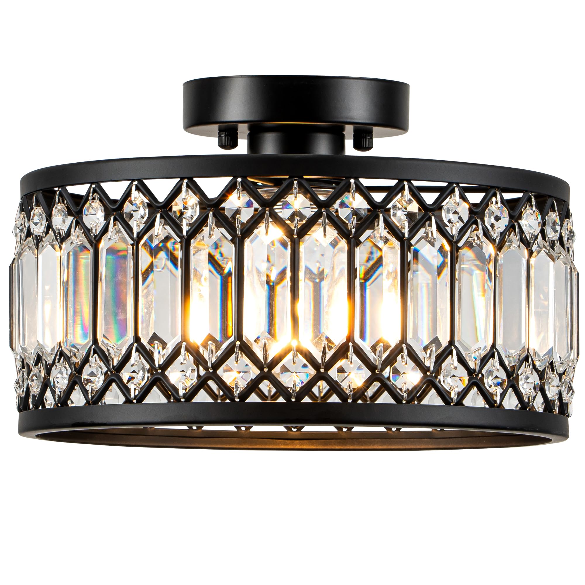 Zlepmlla Crystal Black Ceiling Light, Modern Semi Flush Mount Ceiling Light Fixture, Round Small Chandelier For Hallway Entryway