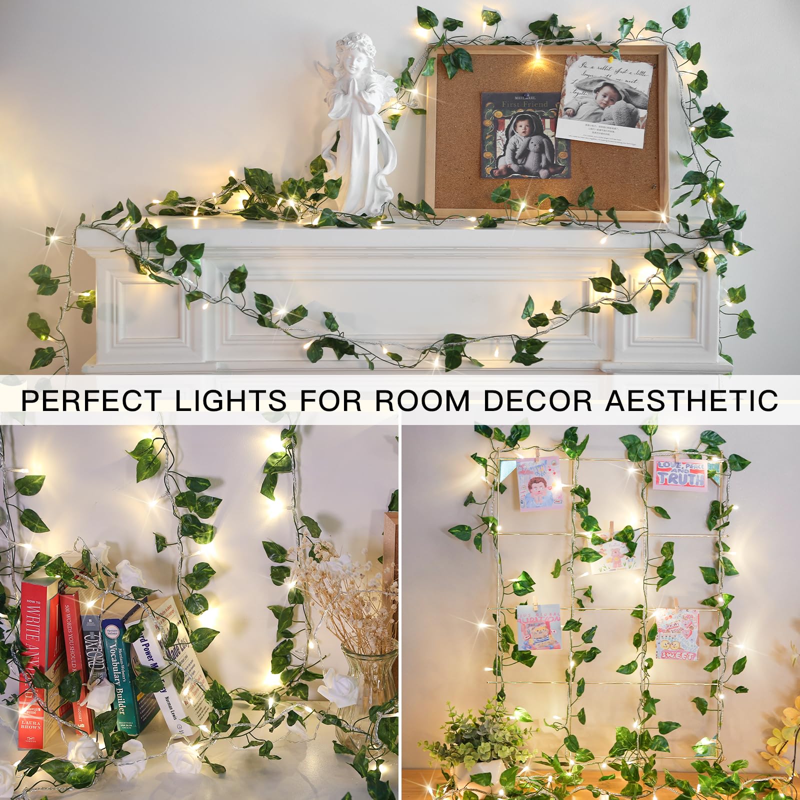 suddus 33ft Pothos String Lights with 100 LED, Warm White Fairy Lights, Plug-in, Clear Wire, Model SDS-100DIWW