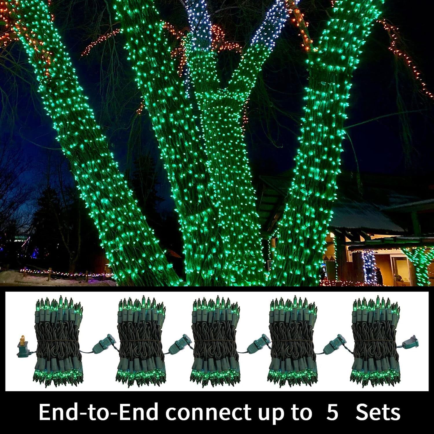 Lamphome Super-Bright Extendable Green Christmas Lights Decoration 100Lights 19.6Ft Ul Certified Mini Bulb String Lights Set For Outdoor Christmas Tree Garden Holiday Party Patio Wedding Garland Decor