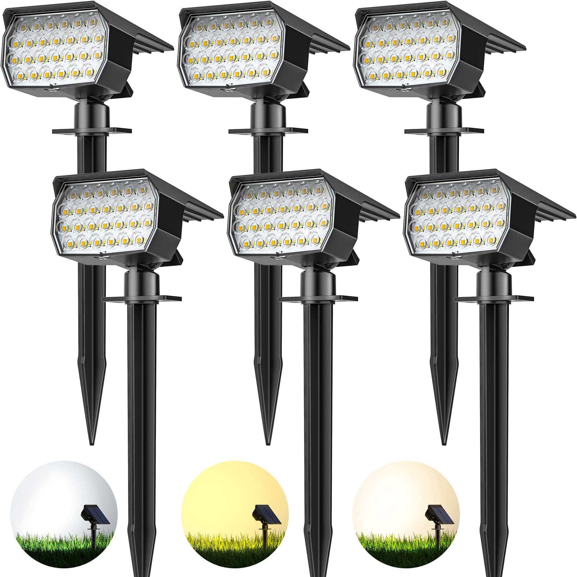 NACINIC Solar Spot Lights, 52 LEDs 600LM, IP65 Waterproof, 6 Pack, Cool White/Warm White/Neutral White, Model CPD-32