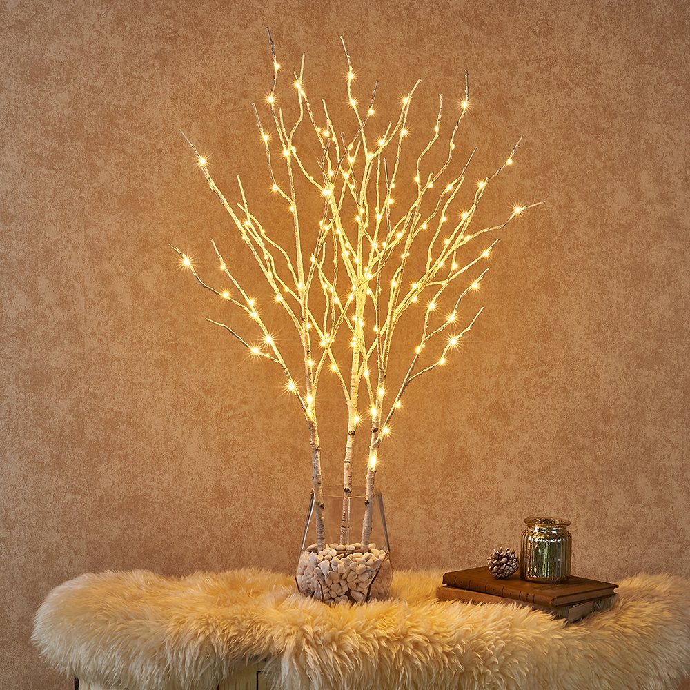 Hairui Lighted Artificial Twig Birch Tree Branch 32in, 150 LED, White, Model JT-DC035V0450-C, Ideal for Christmas Wedding Party Decoration