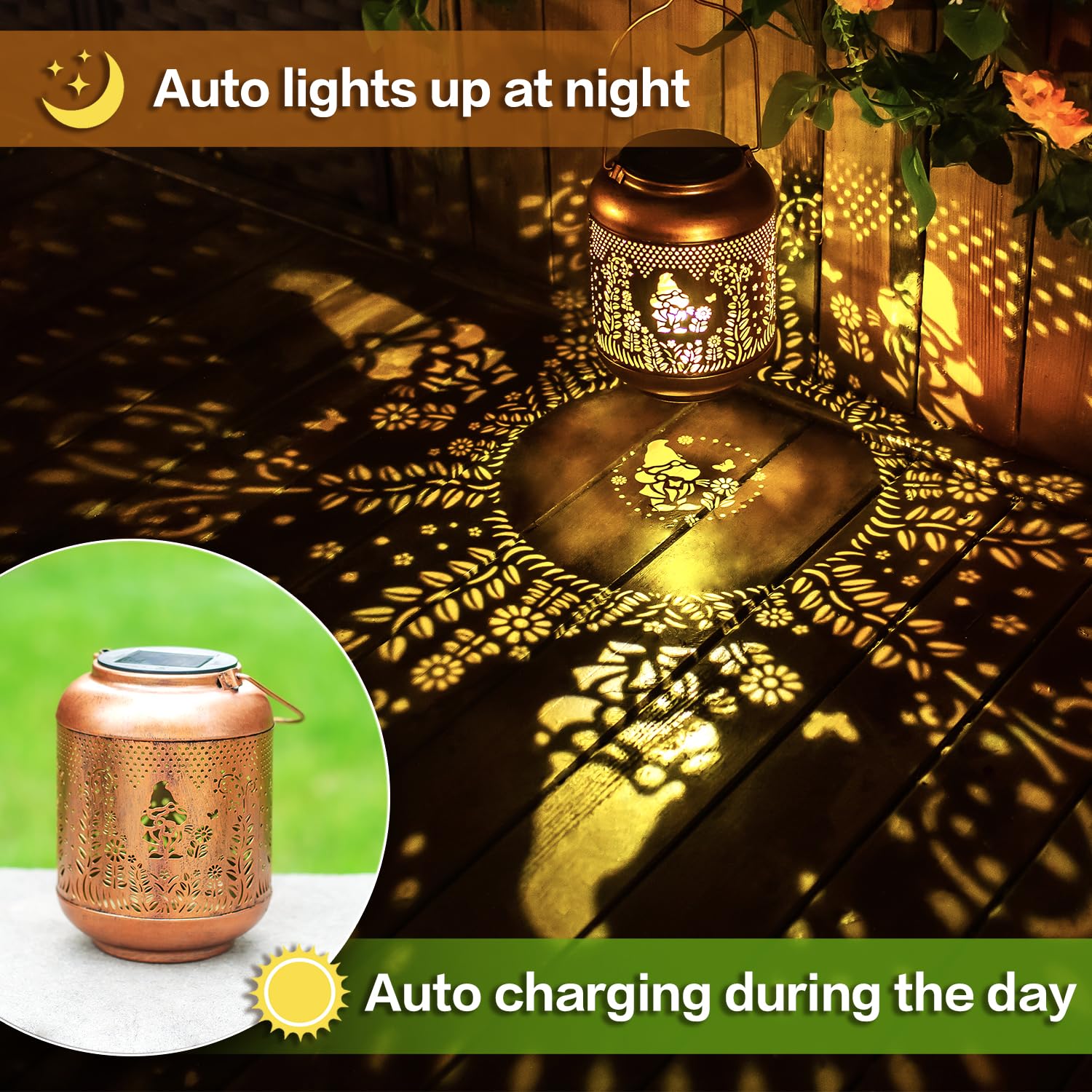 2 Pack Gnomes Solar Lanterns Outdoor Waterproof Hanging Solar Lights Gnomes Gifts For Women Men Mom Metal Decorative Led Outdoor