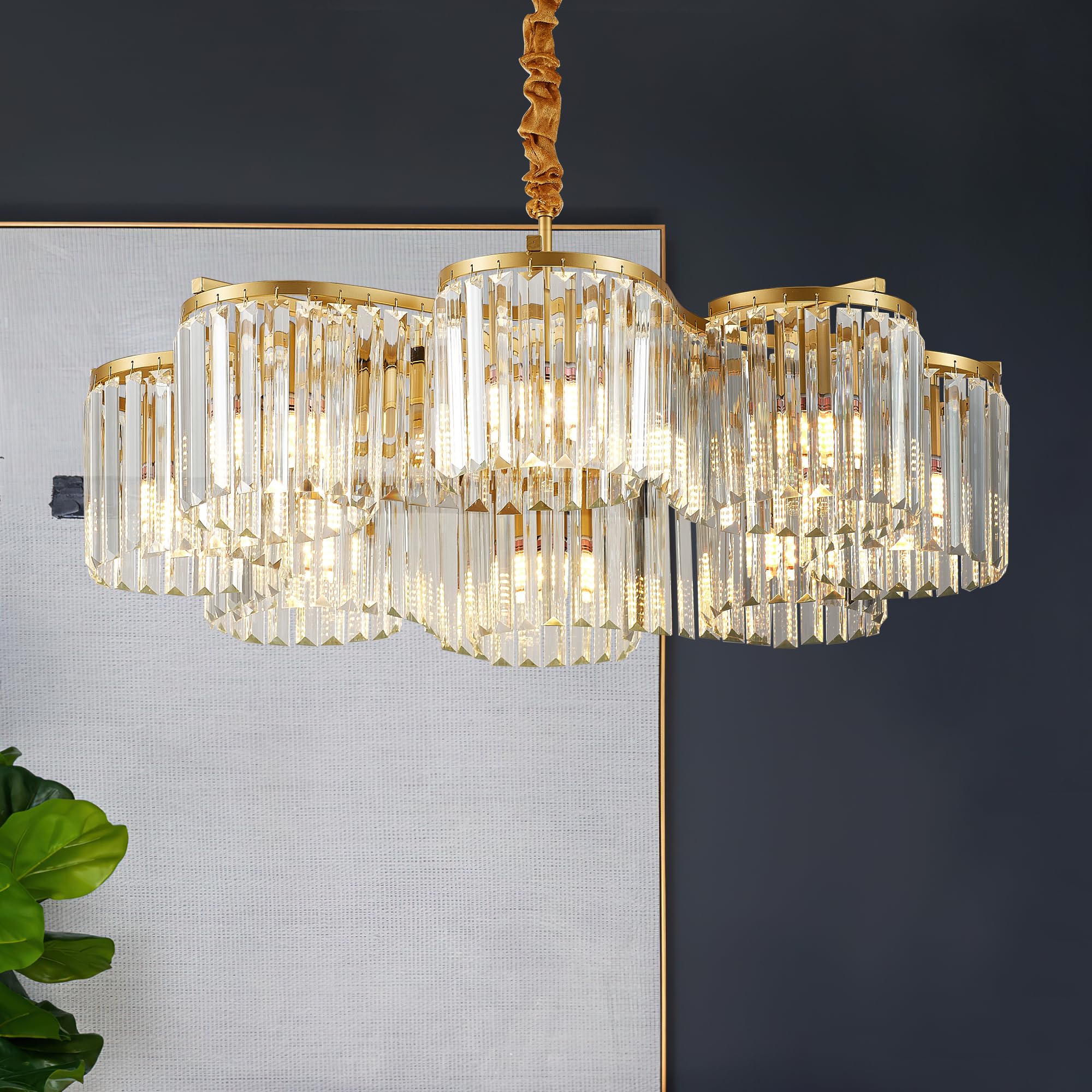 Salaiwei 30.3 Gold Semi Flush Mount Ceiling Light Fixtures, 8-Light Gold Modern Crystal Chandelier Height Adjustable Pendant Lig