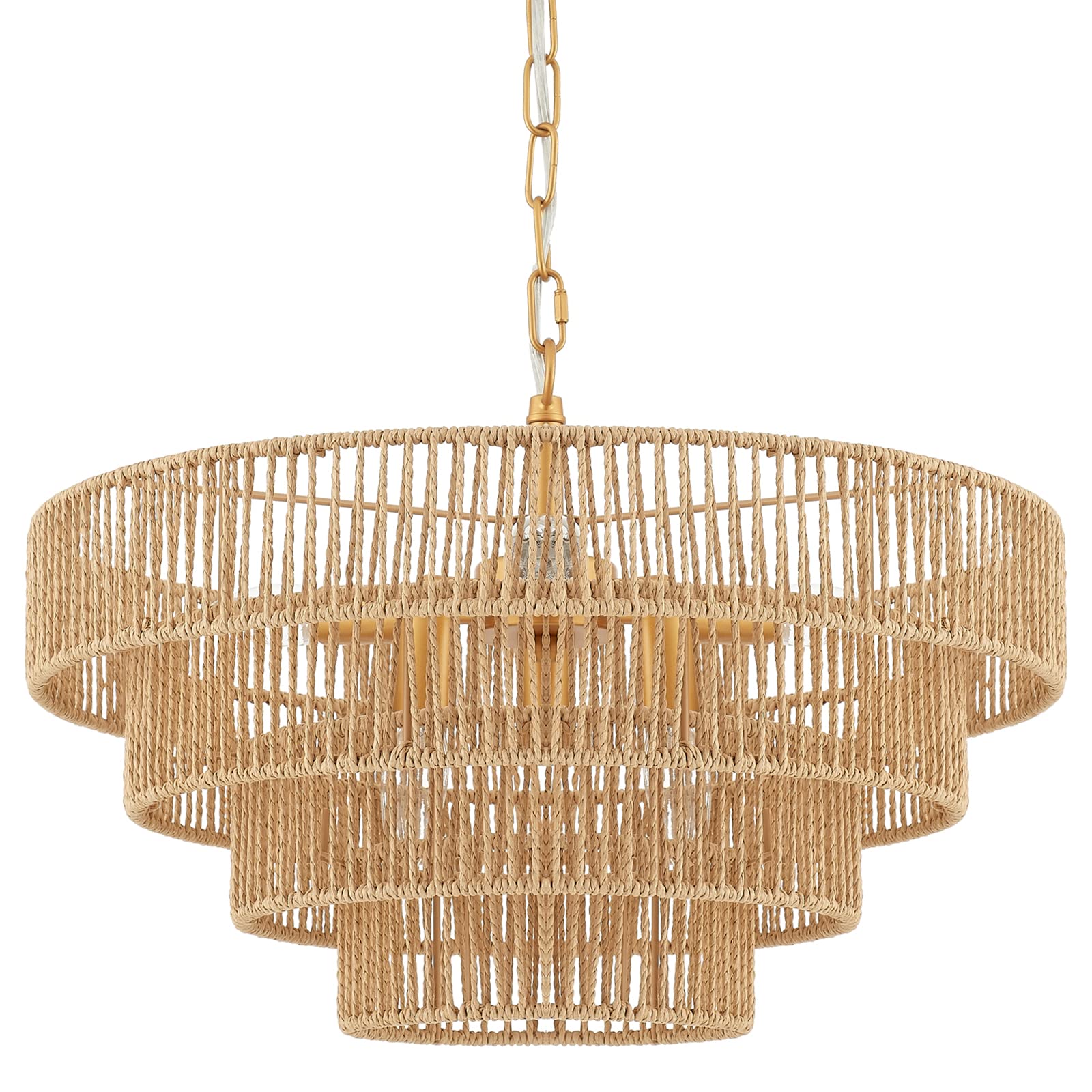 ELYCCUPA 6-Lights Hand-Woven Rattan Pendant Light 4 Round Transitional Minimalist Boho Large Pendant Light for Kitchen Island Dining Room Living Room Hallway, Dia 20 Inch, UL Listed