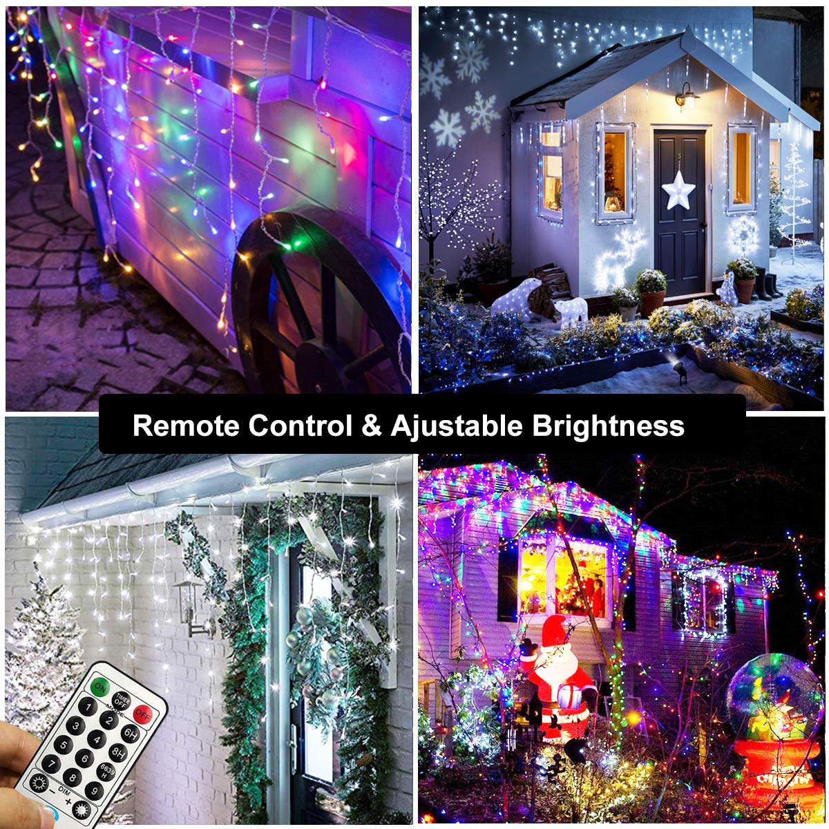 Toodour Icicle Christmas Lights, 360 LED Color Changing, 29.5ft, Remote Control, White & Multicolor, Model JT-EL/FC300V0200-C