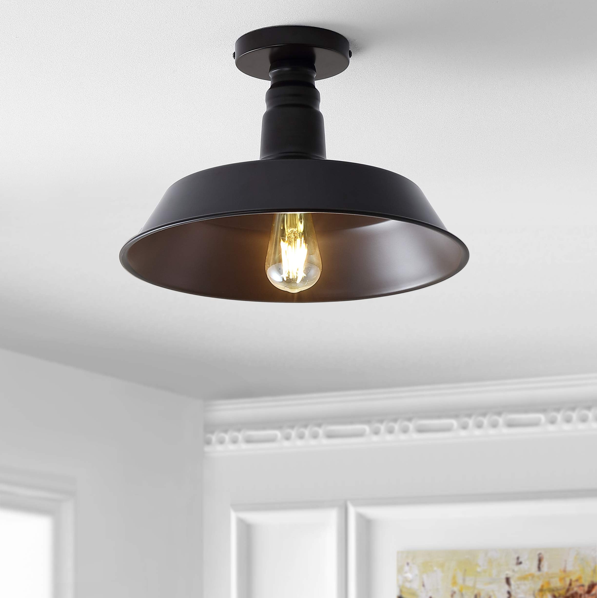 JONATHAN Y 14in Metal LED Semi-Flush Mount, Oil Rubbed Bronze, Model JYL9516A, Farmhouse Rustic Industrial Lighting