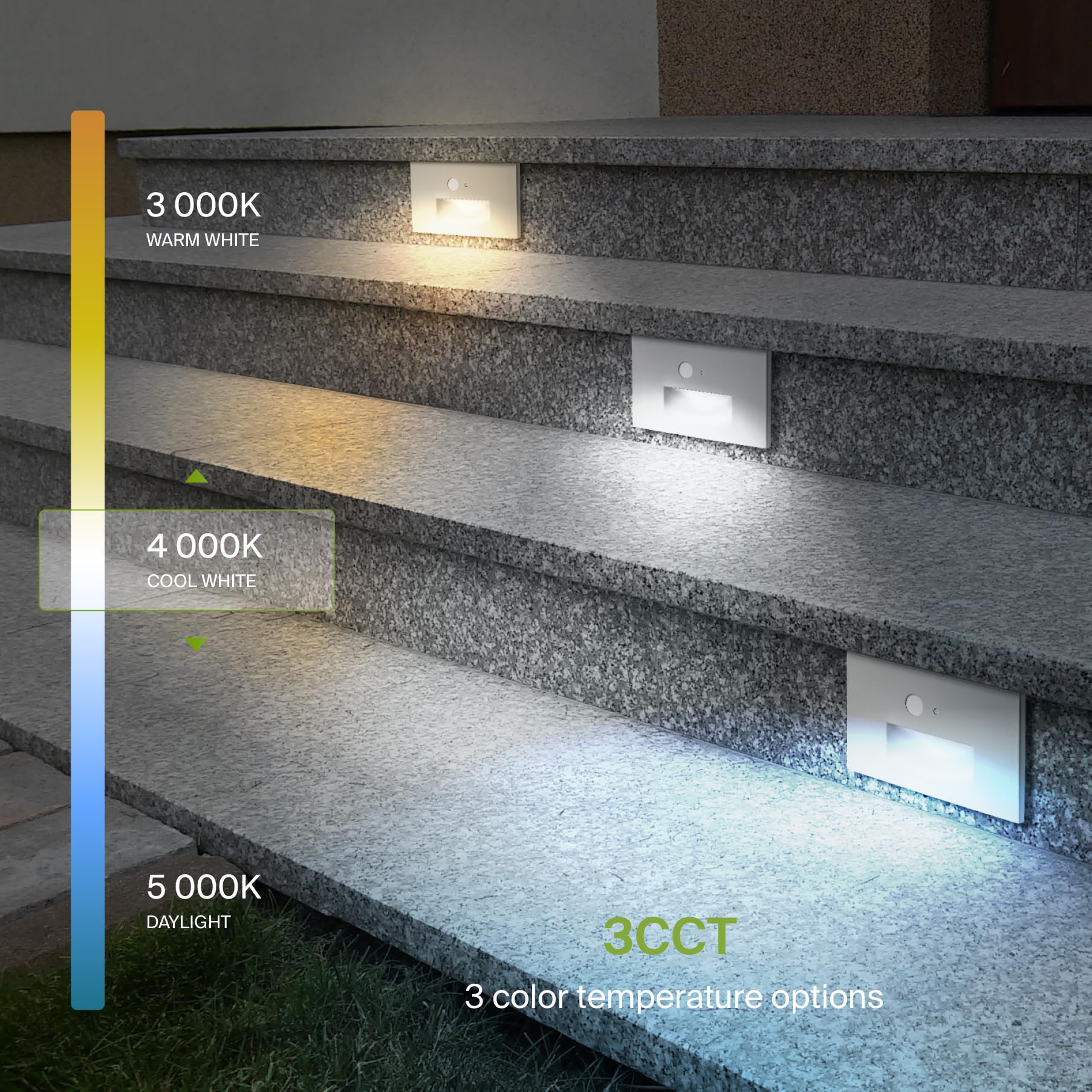 Asd Led Recessed Step Light Fixture | 3W 120Lm 3000K-5000K 120V | 3Cct, Motion Sensor, Photocell, Waterproof, Etl Listed | Dusk