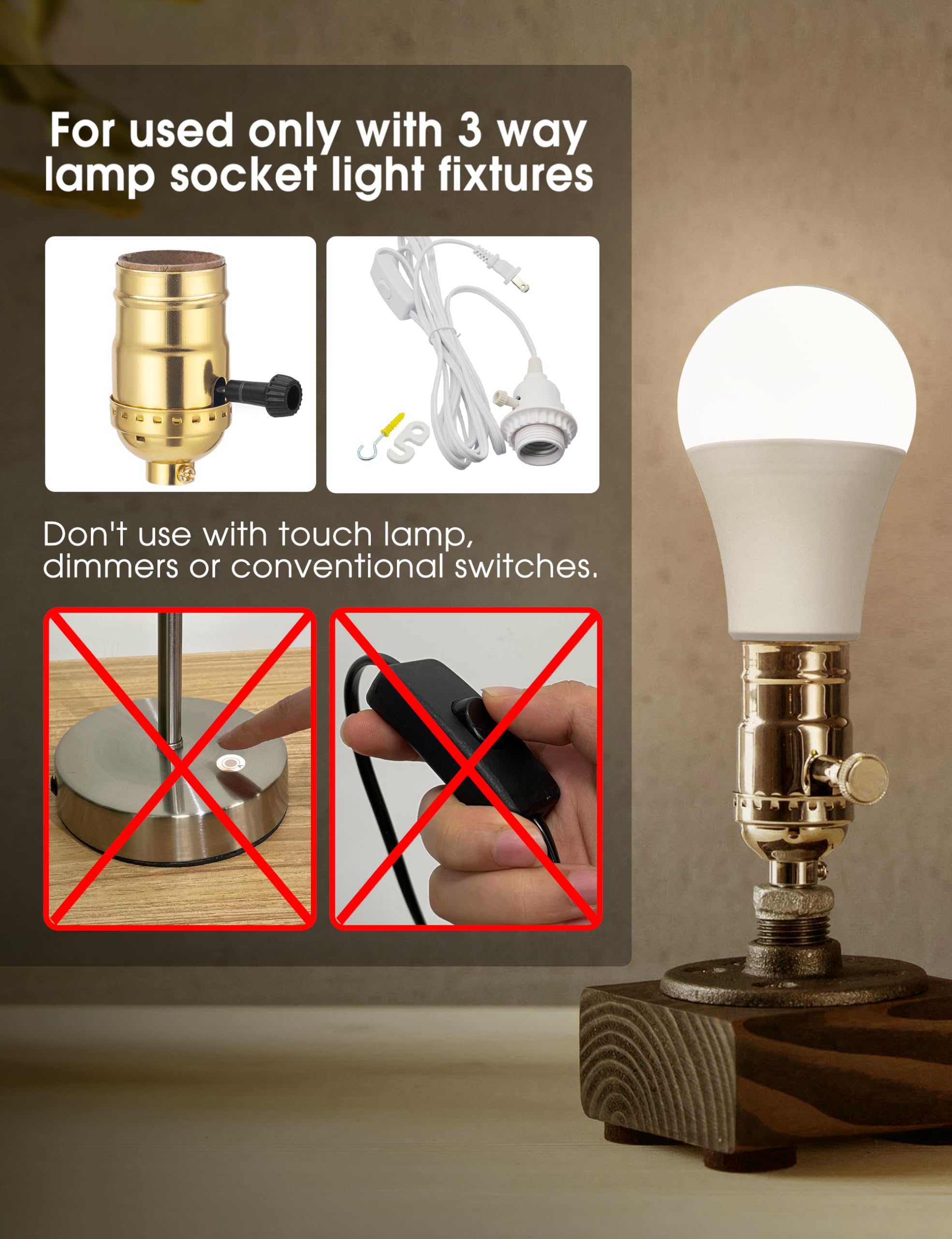 Briignite 3 Way Led Light Bulbs Soft White, 2 Pack, 3000K 50/100/150 Watt Equivalent, A19 Three Way Bulbs, E26 Base 3-Way Light
