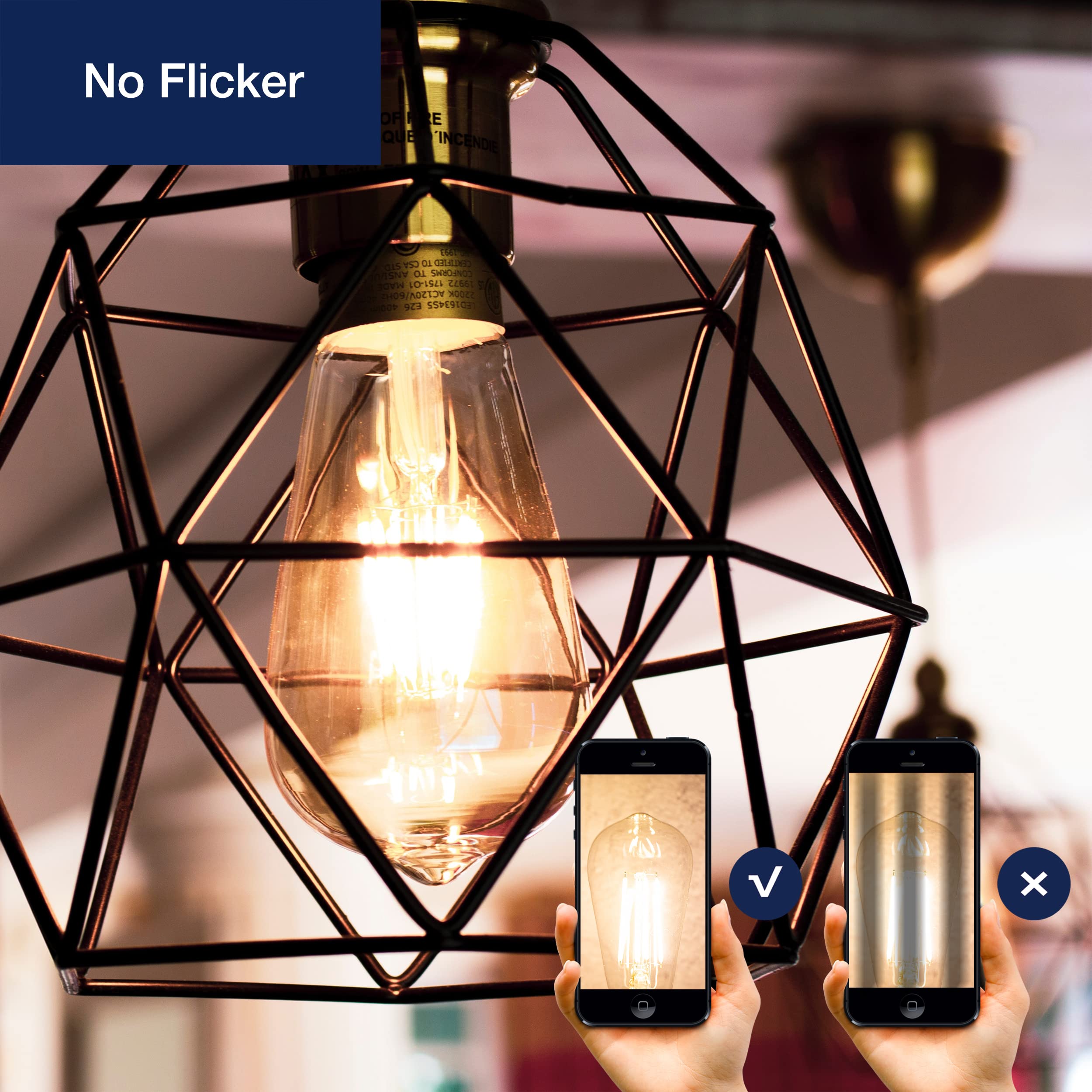 Flsnt Led Edison Bulbs 100W Equivalent, St19 Dimmable Vintage Led Light Bulbs, 2450K Warm White, 8W, 900Lm, E26 Base, Amber Glas