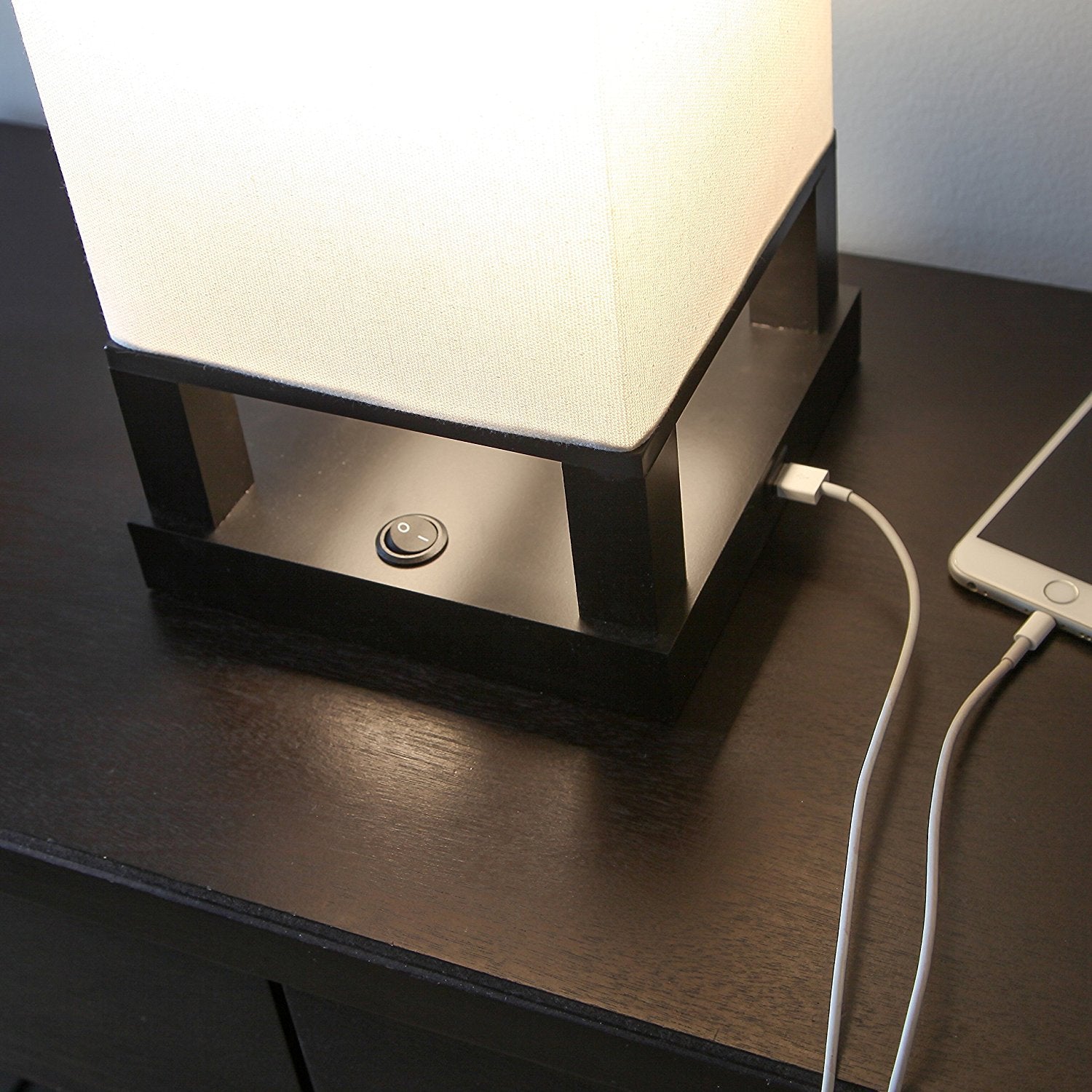 Brightech Maxwell Bedside Lamp - Compact Table Lamp with USB Port, Wood Frame, LED Bulb, Classic Black, Model MXWLL-TL-LED-BK
