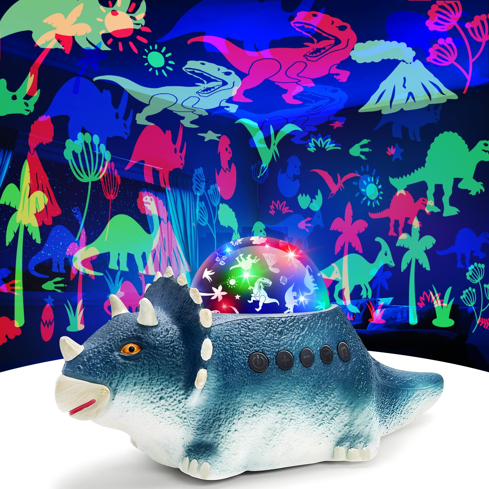 Beslike Dinosaur Night Light Projector with 14 White Noises, 360° Rotation, Blue, Model B1, ABS Plastic, Christmas Gift for Boys 3-8 Years