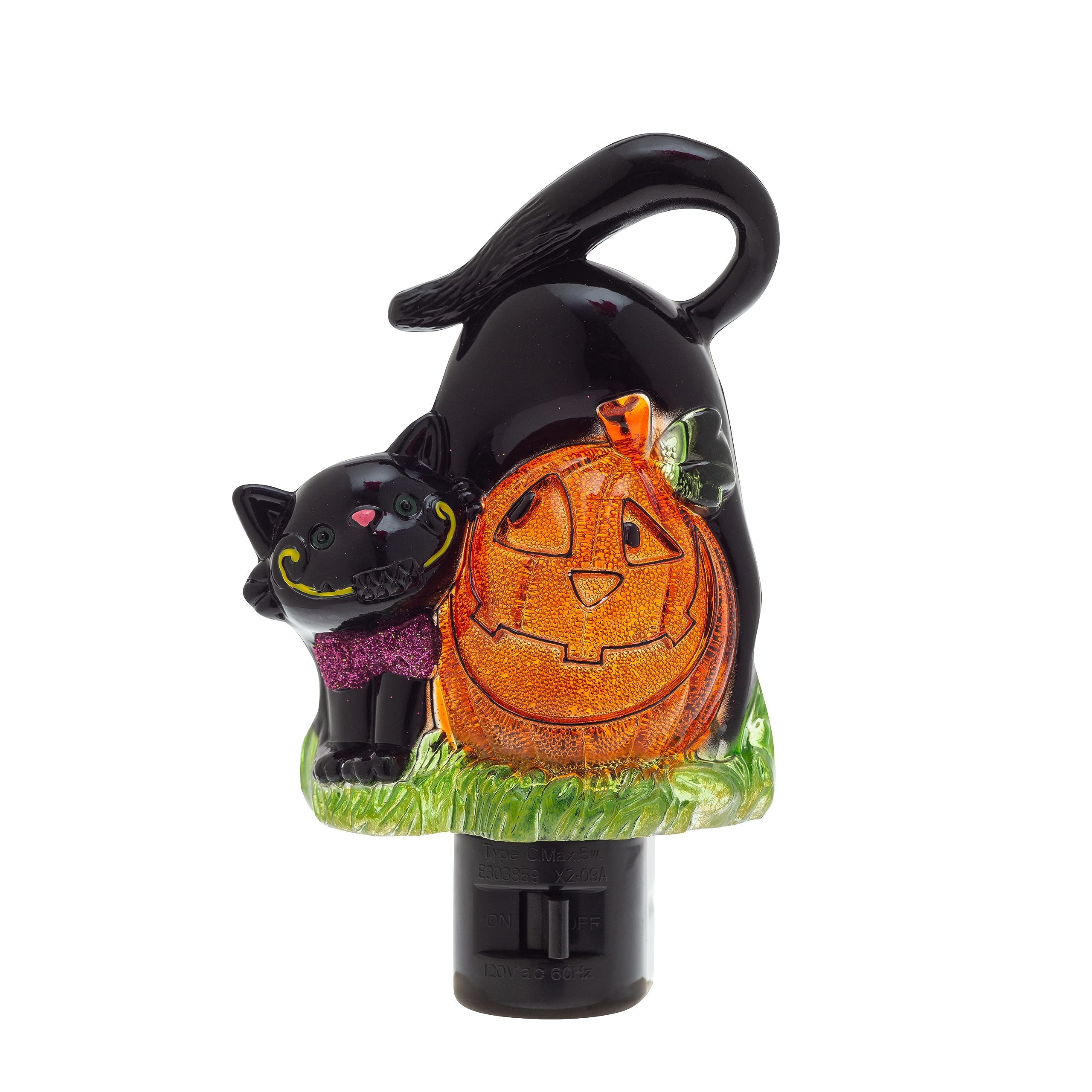 Creative Hobbies Holiday Decor Night Lights - Featuring Halloween Jack O' Lantern Pumpkin and Black Cat with Rotational Socket a