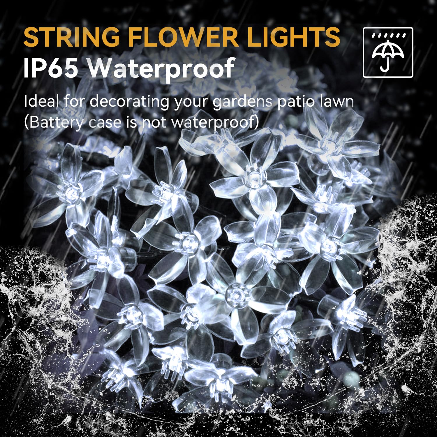 LIGHTOP Flower Fairy Lights 30LED Battery Operated Waterproof Indoor String Lights Cool White for Parties, Garden, Bedroom