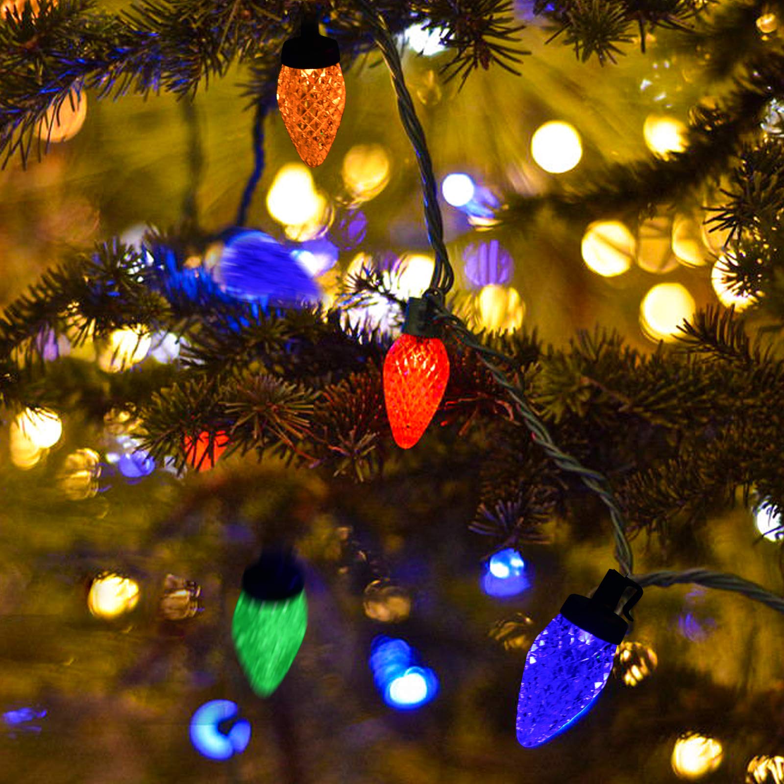 ZiegLad C9 Battery Operated Christmas Lights, 50 Multicolor LED Bulbs, 16.5FT, Big Bulbs, Indoor Outdoor Decoration