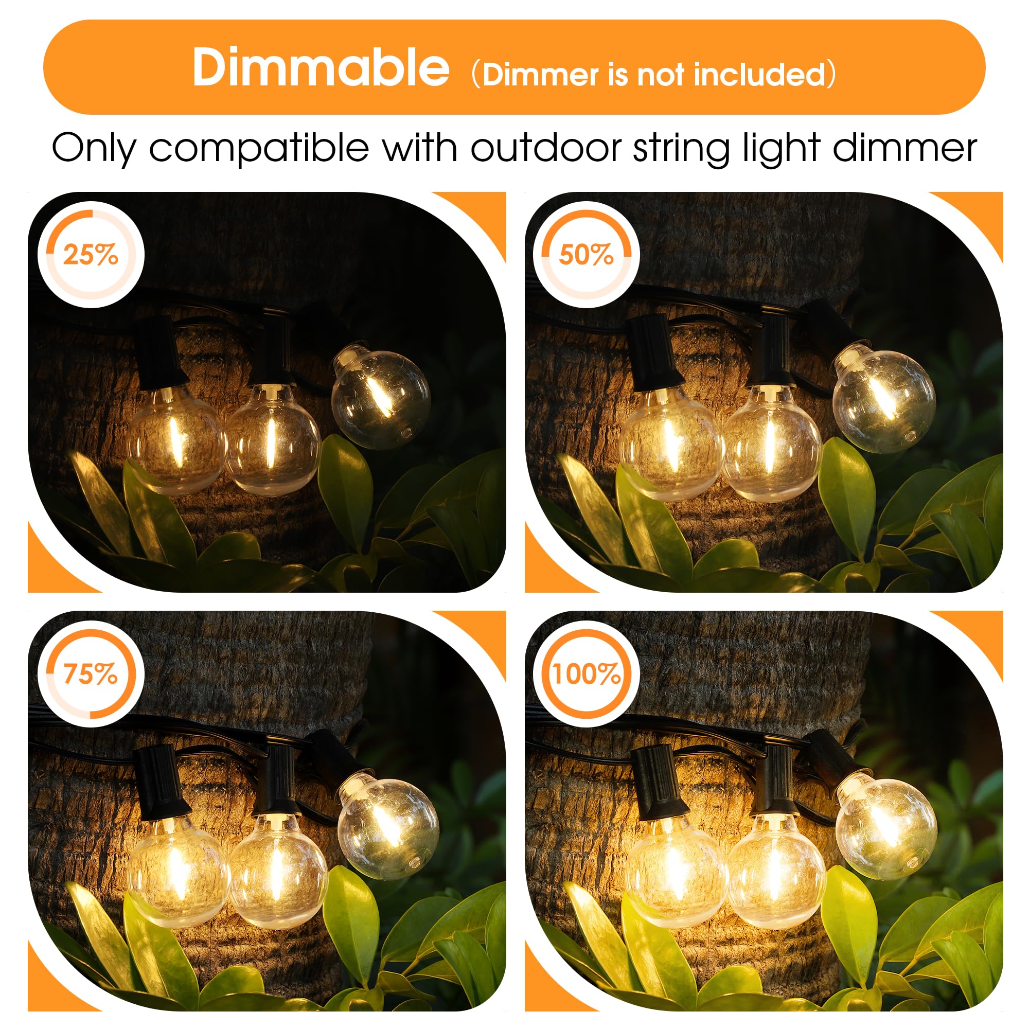 Mlambert G40 LED Replacement Bulbs, Dimmable E12 Base, Shatterproof, 50 Count, Warm White 2700K, Model G40E121W-27-