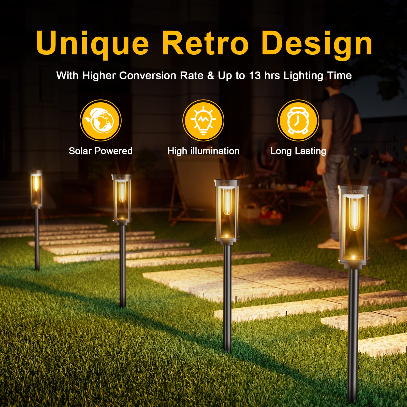 Alfiot Solar Pathway Lights Outdoor Warm White 8-Pack Waterproof Ip65, Auto On/Off Solar Powered Walkway Lighting For Driveway Y