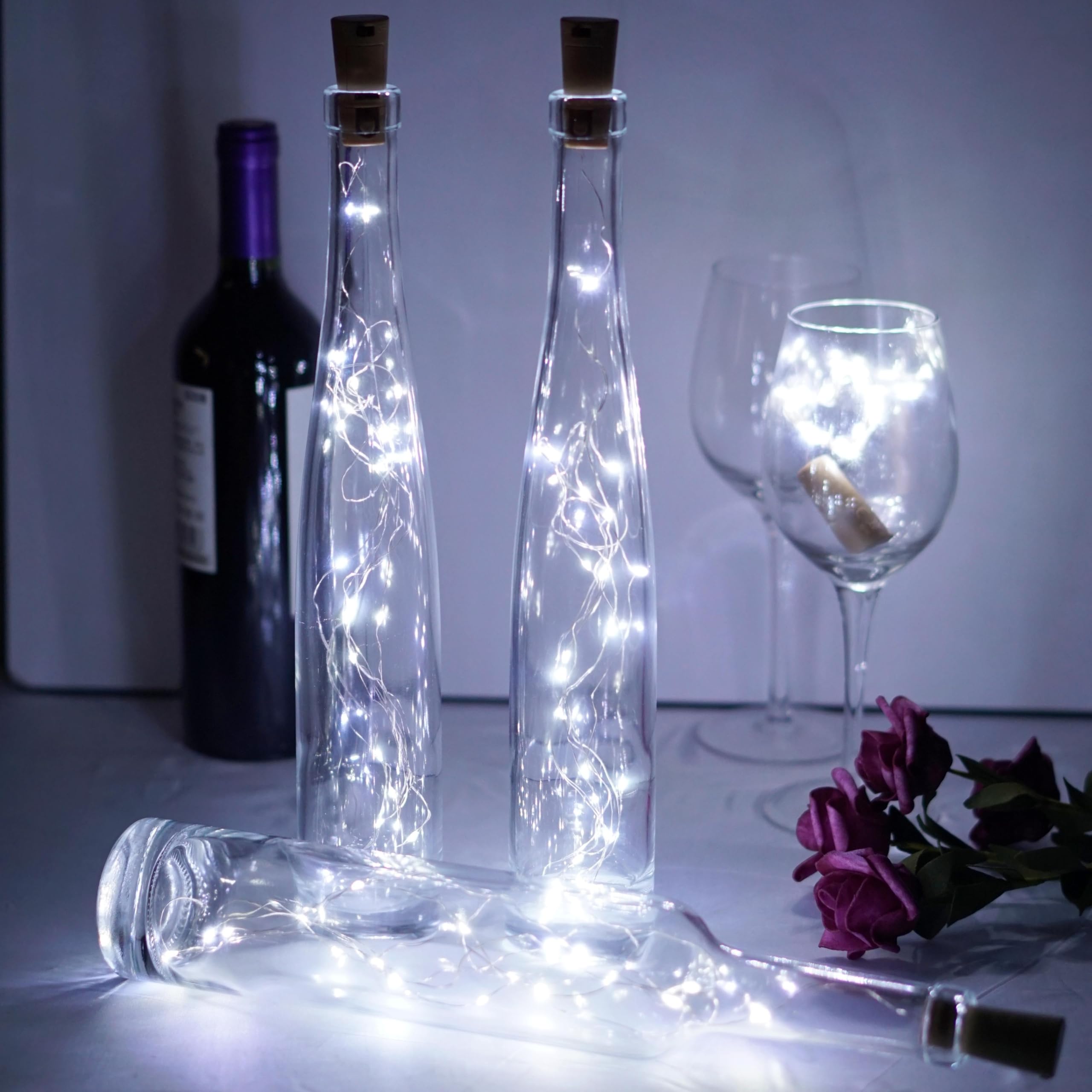 Domora Home Wine Bottle Lights 20 Leds Cork Lights Waterproof Battery (Included) Operated Fairy Mini String Lights For Diy Jar Indoor Bedroom Party Wedding Christmas Decor Pack Of 4(Cool White)