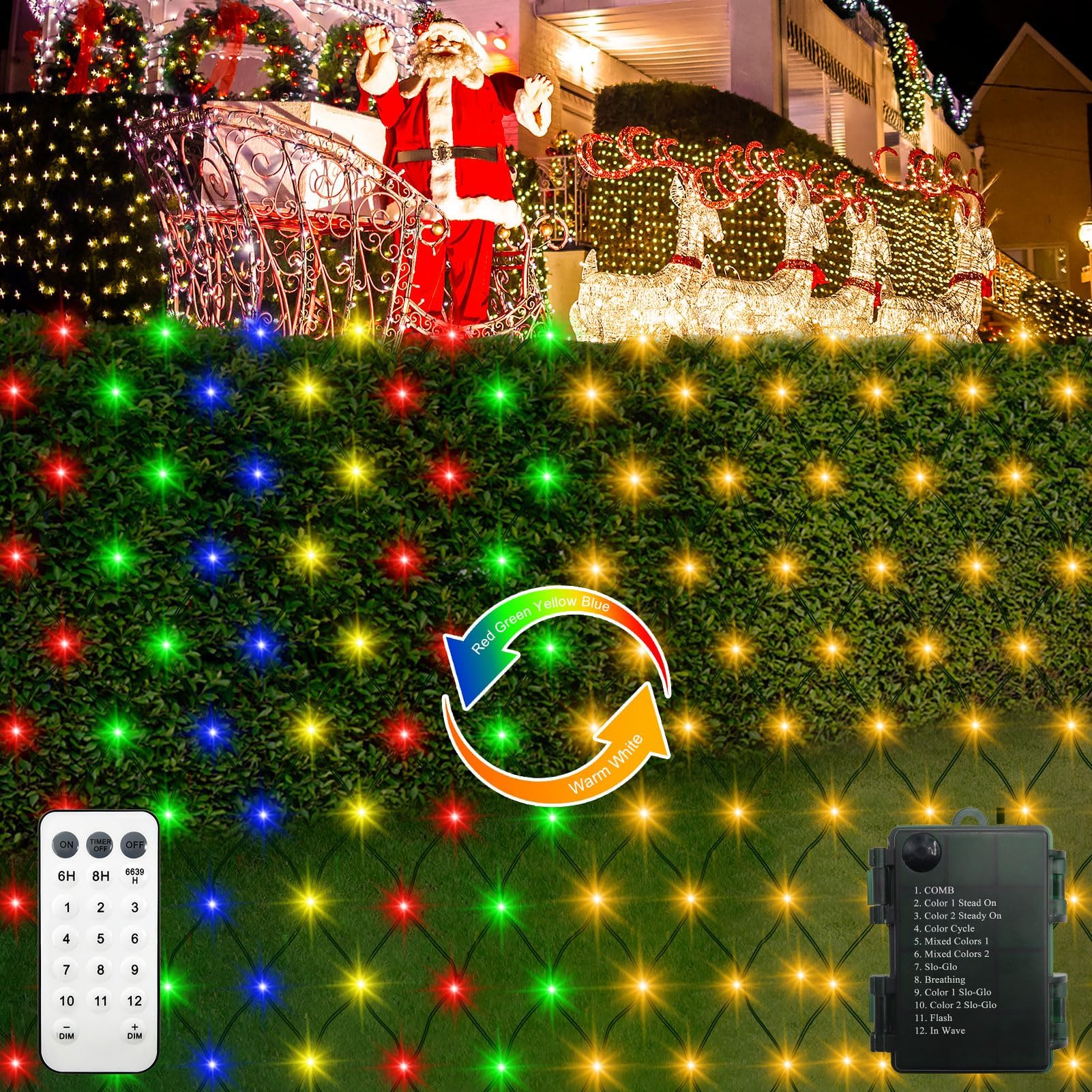 Battery Operated Outdoor Mesh Lights, 100 LED Dual Color Changing Net Bush Lights 5X 5Ft Green Wire Net Lights with Remote for G