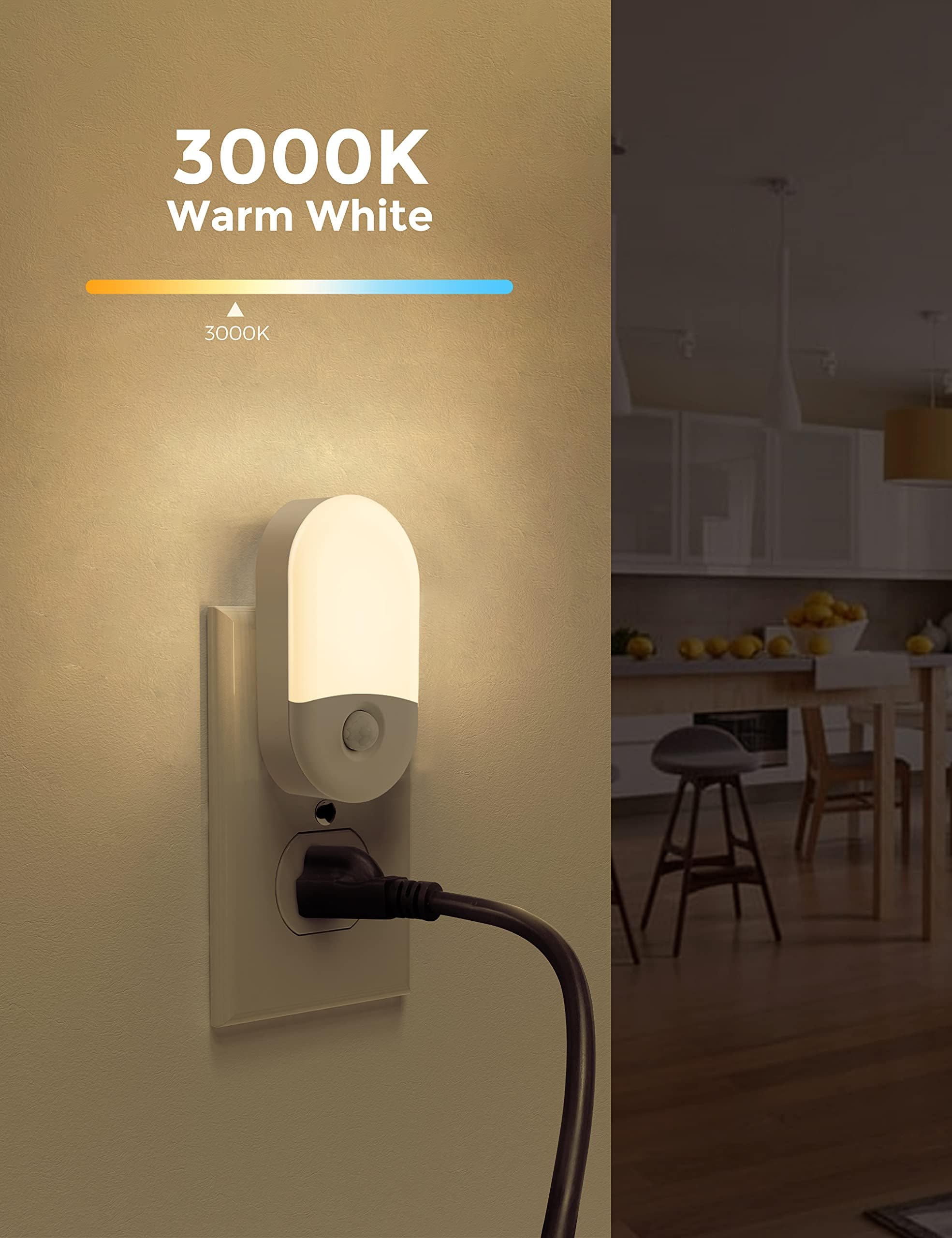 L Lohas Led Motion Sensor Night Light, Motion Activated Night Light, 4Pack, 3000K Warm White, Night Lights Plug Into Wall Motion