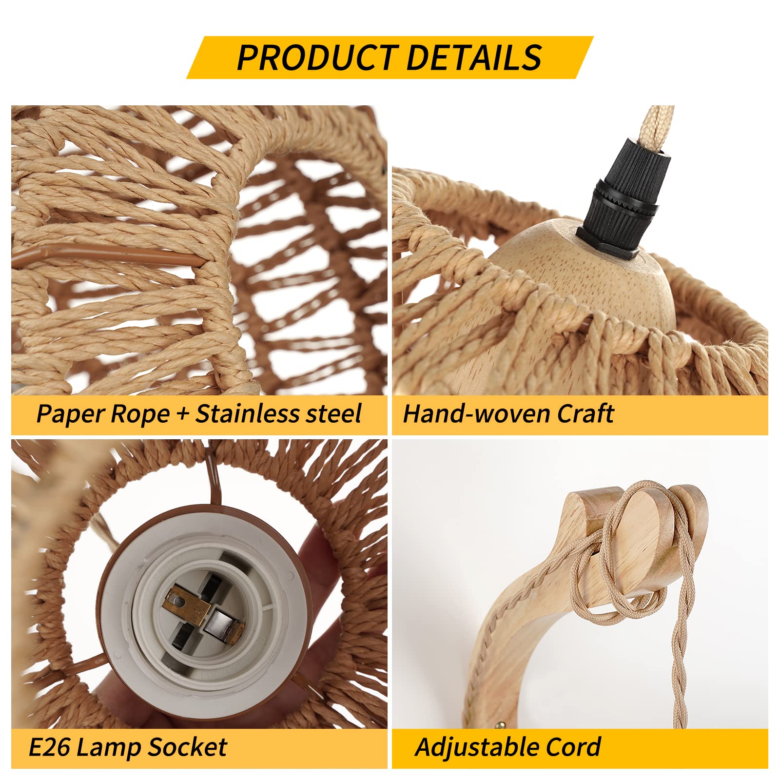 FRIDEKO Rattan Wall Lamp - Hand Woven Sconce, Cylindrical, Brown, Model L02187-01-US, Boho Lighting for Bedroom & Living Room