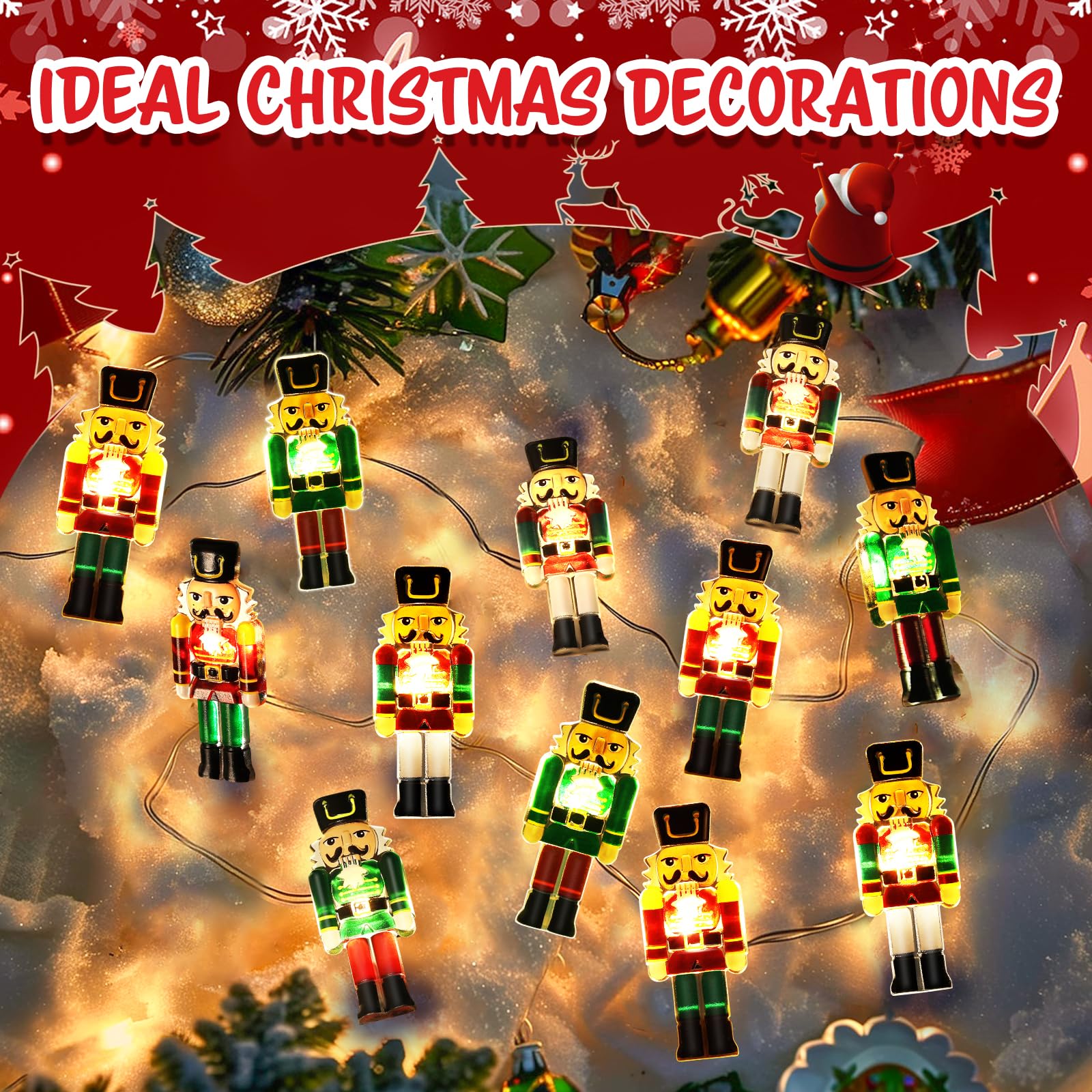 Coquimbo Christmas Decorations Indoor 10Ft 30 Led Nutcracker String Lights Cute Fairy Lights Indoor Outdoor For Christmas Tree New Year Party Fireplace Decorations Christmas Ornaments Stocking