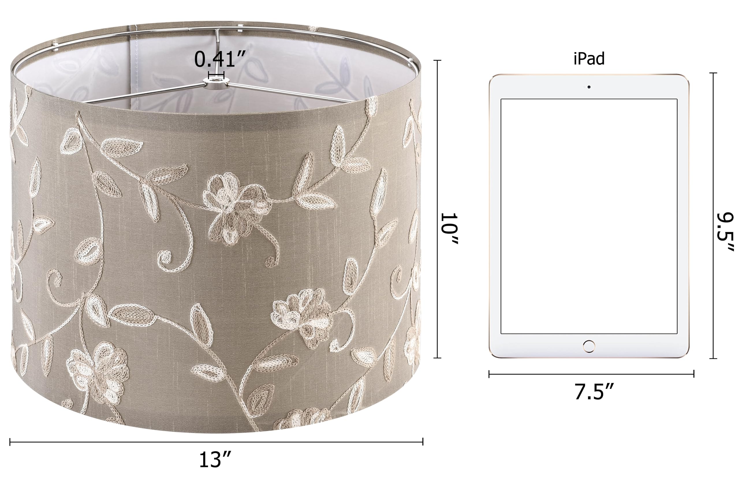 Creme Fabric Drum Lamp Shade With Embroidered Leaf Trim 13'' Top X 13'' Bottom X 10'' High (Spider) Set Of 2 Medium Lamp Shade F