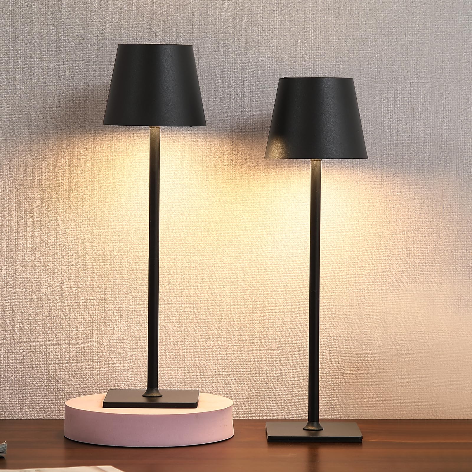 Aihying 2 Pack Black Cordless Table Lamp,Portable Led Desk Lamp, 5000Mah Battery Operated, 3 Color Stepless Dimming Up,Night Lig