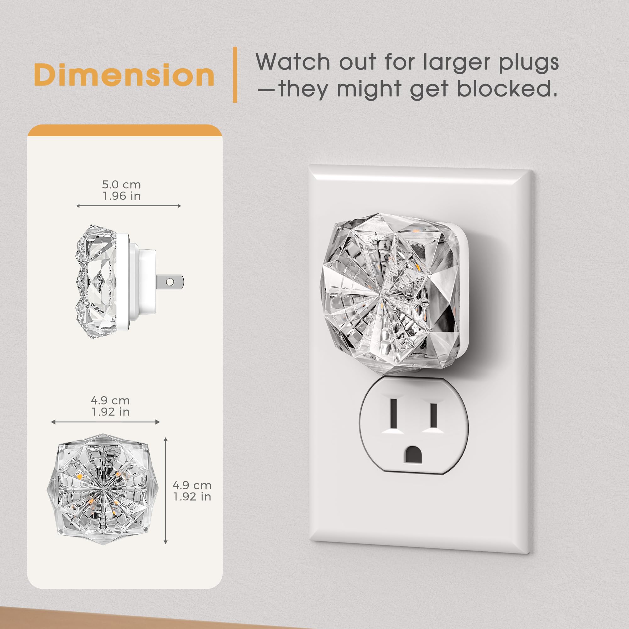 Night Light, Night Lights Plug Into Wall,[2 Pack] Brightness Amber Plug In Night Light, Dusk To Dawn Sensor, Jewel Nightlights F