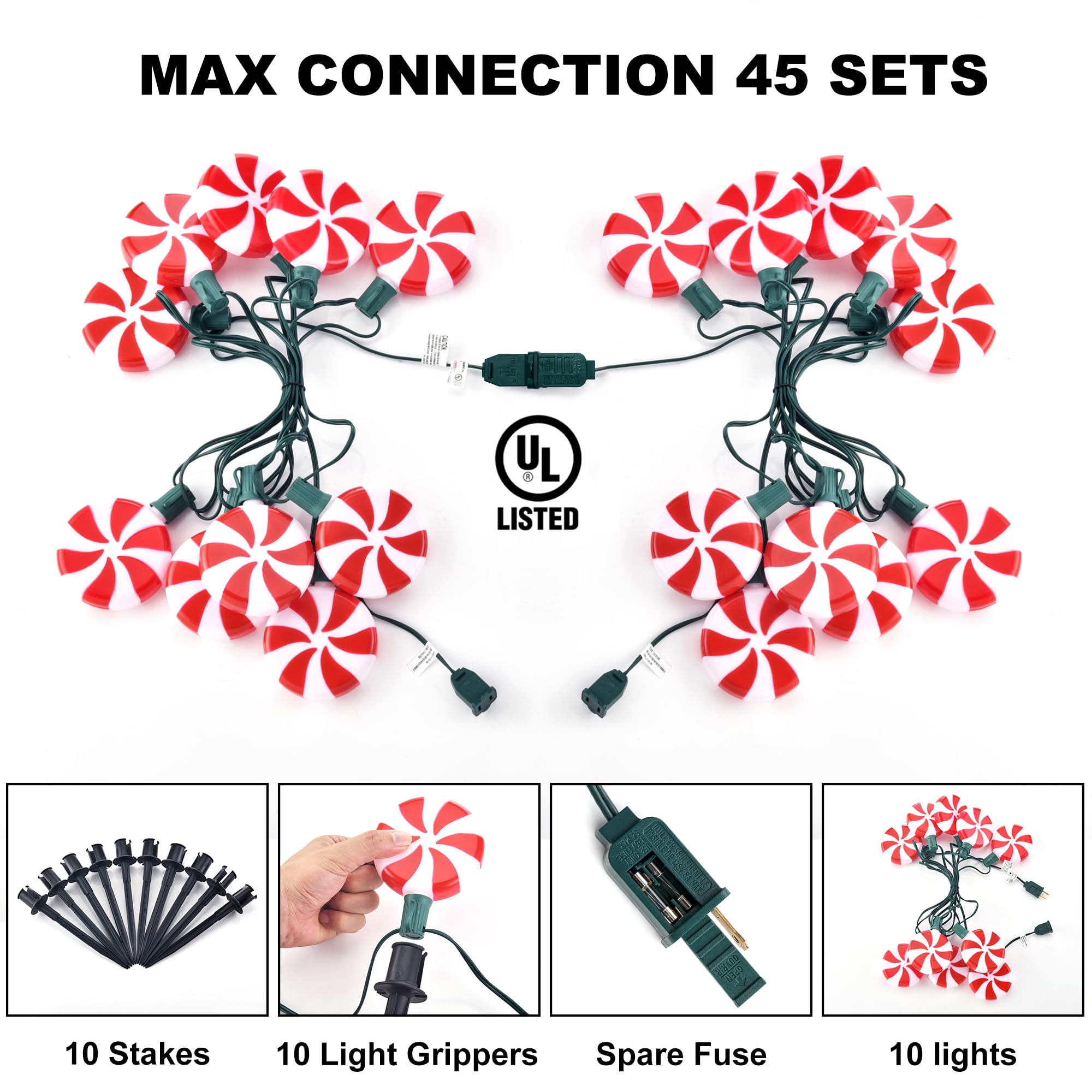 Ultimate Unicorn Christmas Lollipop Pathway Lights For Garden Christmas Decoration Red, 10 Led Peppermint String Lights With Sta