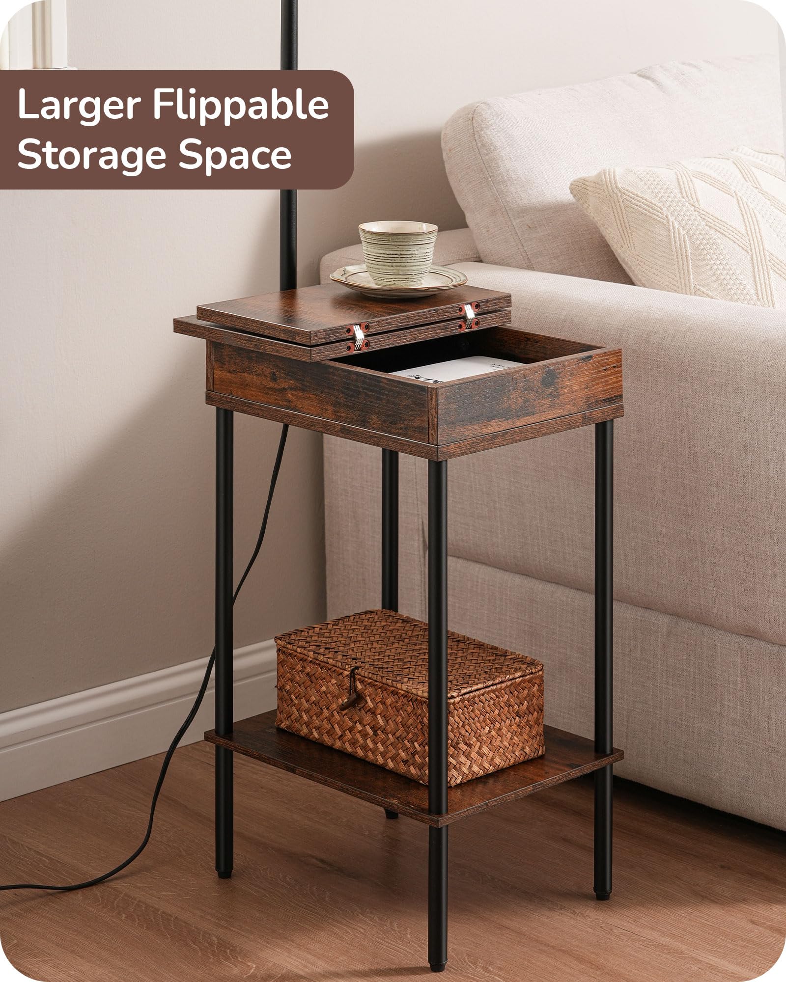 Edishine Floor Lamp With Table, Side Nightstand Light With 1 Drawer And 1 Shelf, Bedside Shelf Floor Lamp, Small End Table With