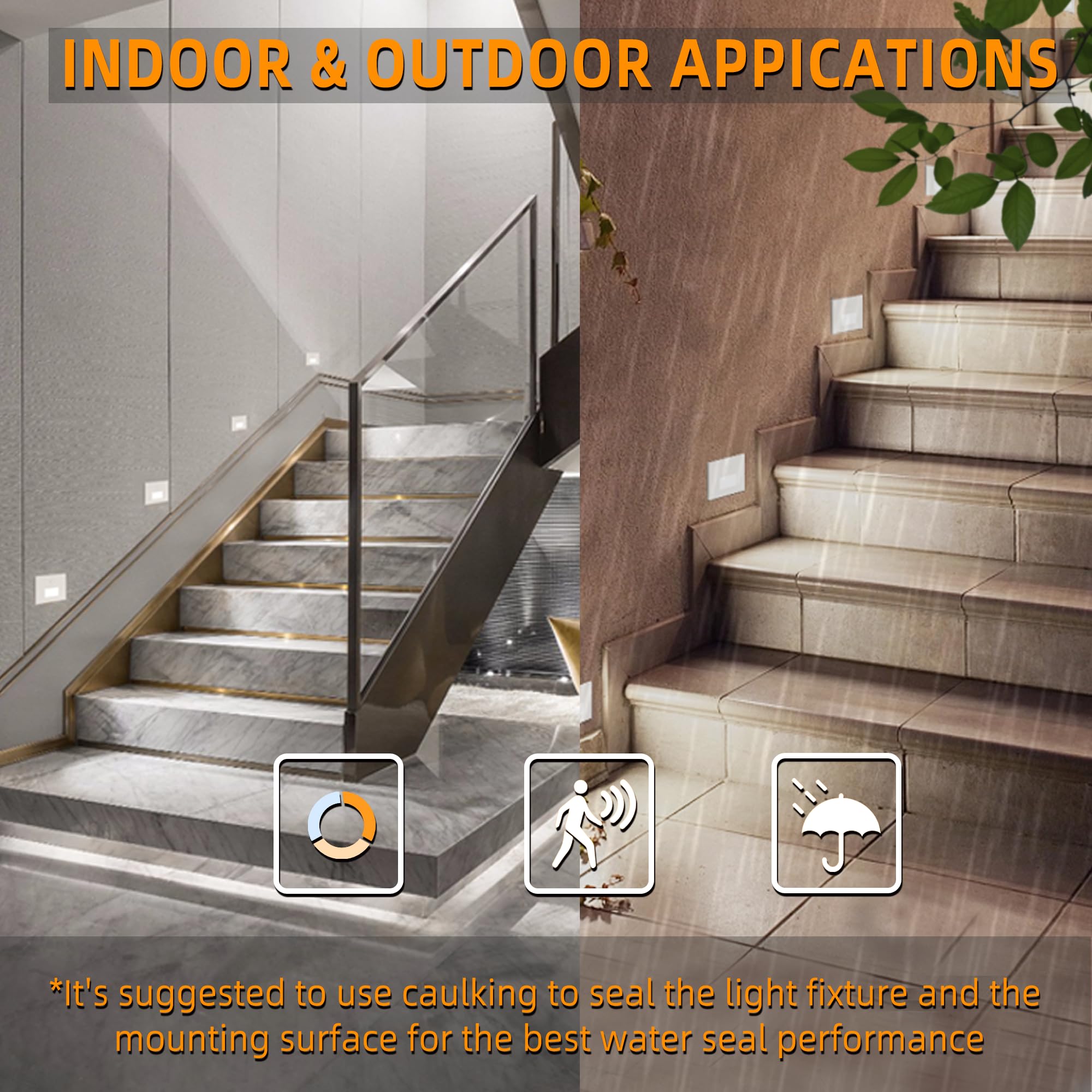 Jandov Motion Sensor Stair Lights Indoor Outdoor,Dimmable Motion Activated Step Lights 3000K/4000K/6000K,Hardwired 120V 3W Ip65