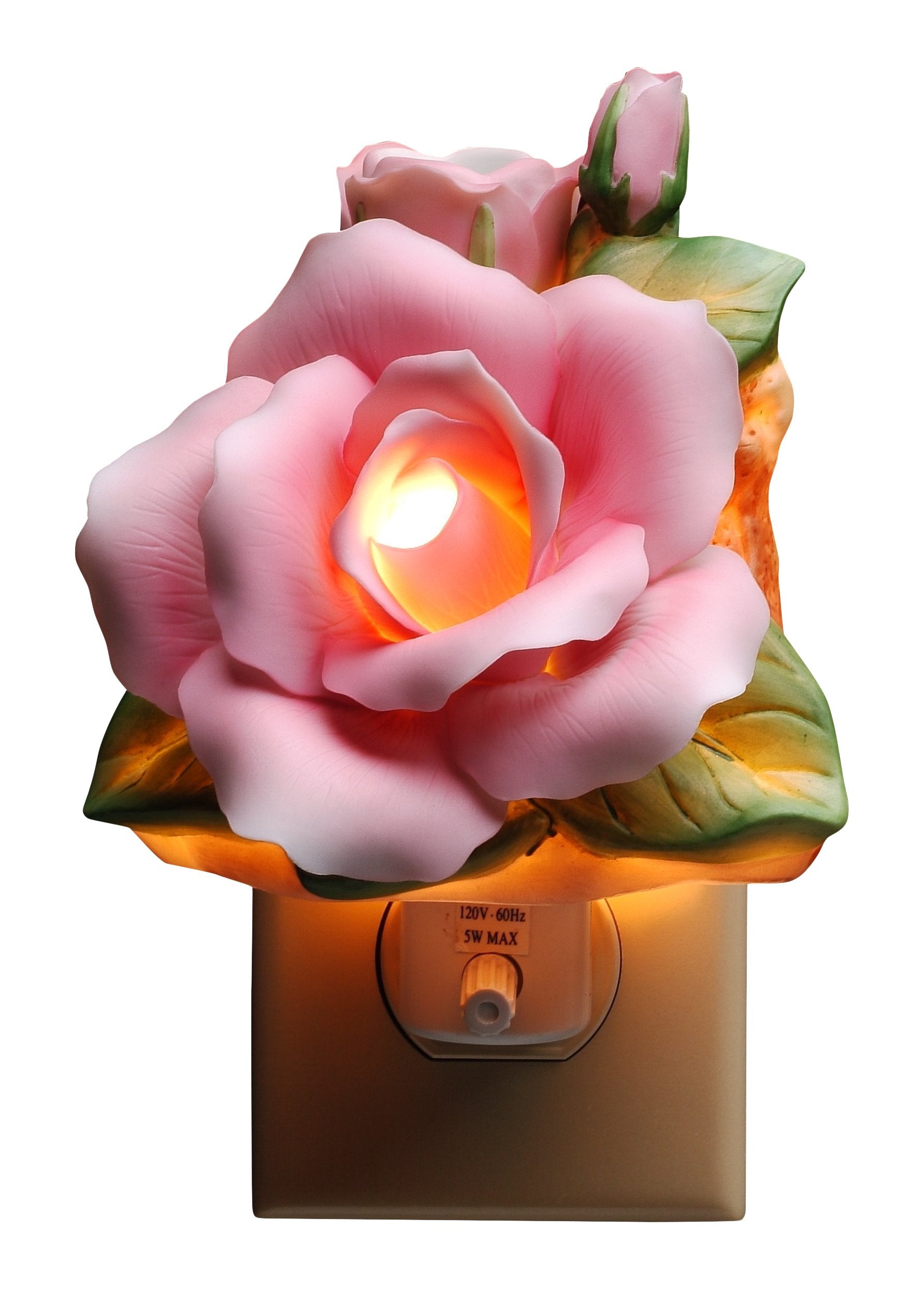Cg Wall Plug-in Light, StealStreet SS-CG-56406, Porcelain, 4.13in, Pink Rose with Green Leaves