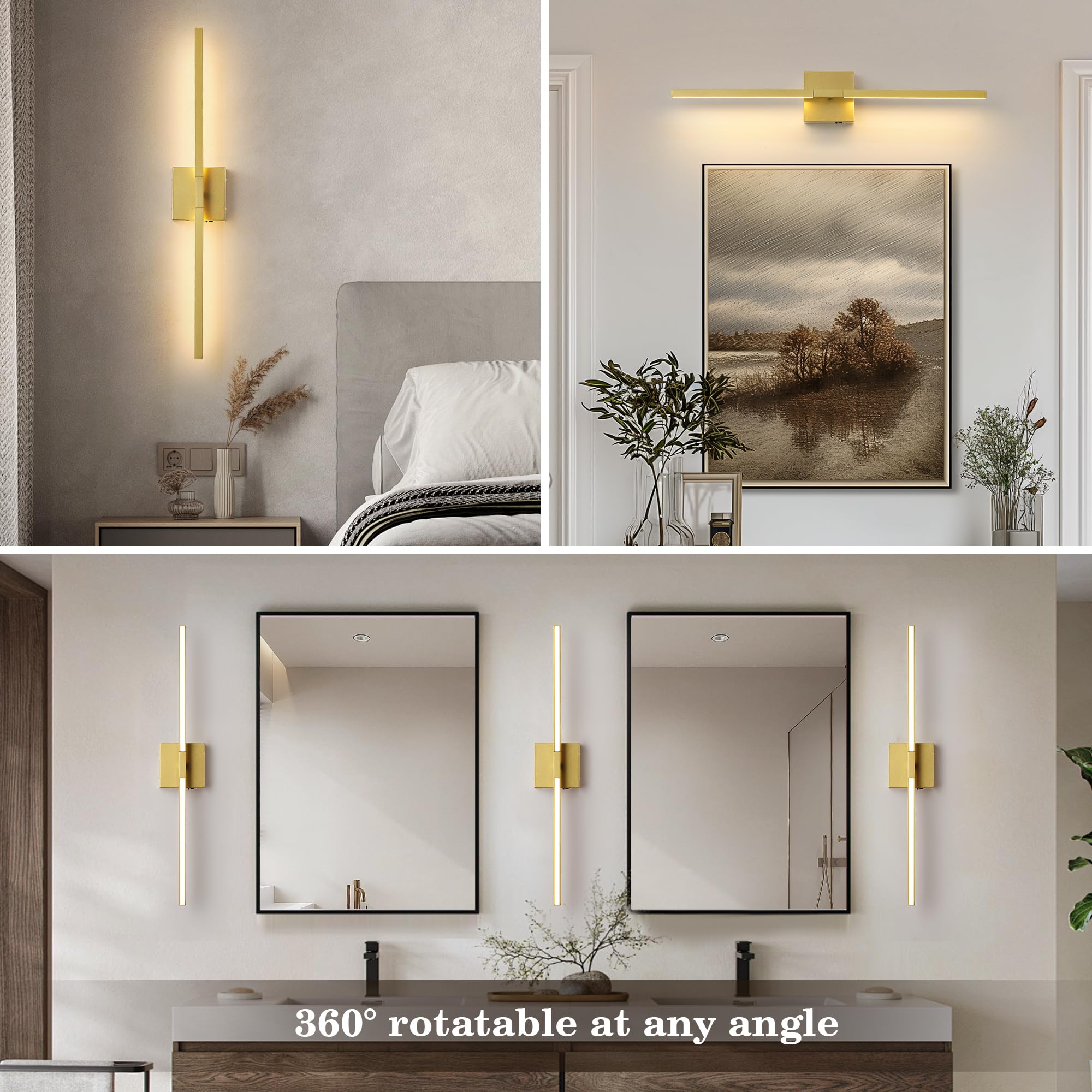 Kartoosh Battery Operated Rotatable Modern Wall Sconces Set Of Two, With Remote Control, 360Rotation & Adjustable Color & Bright