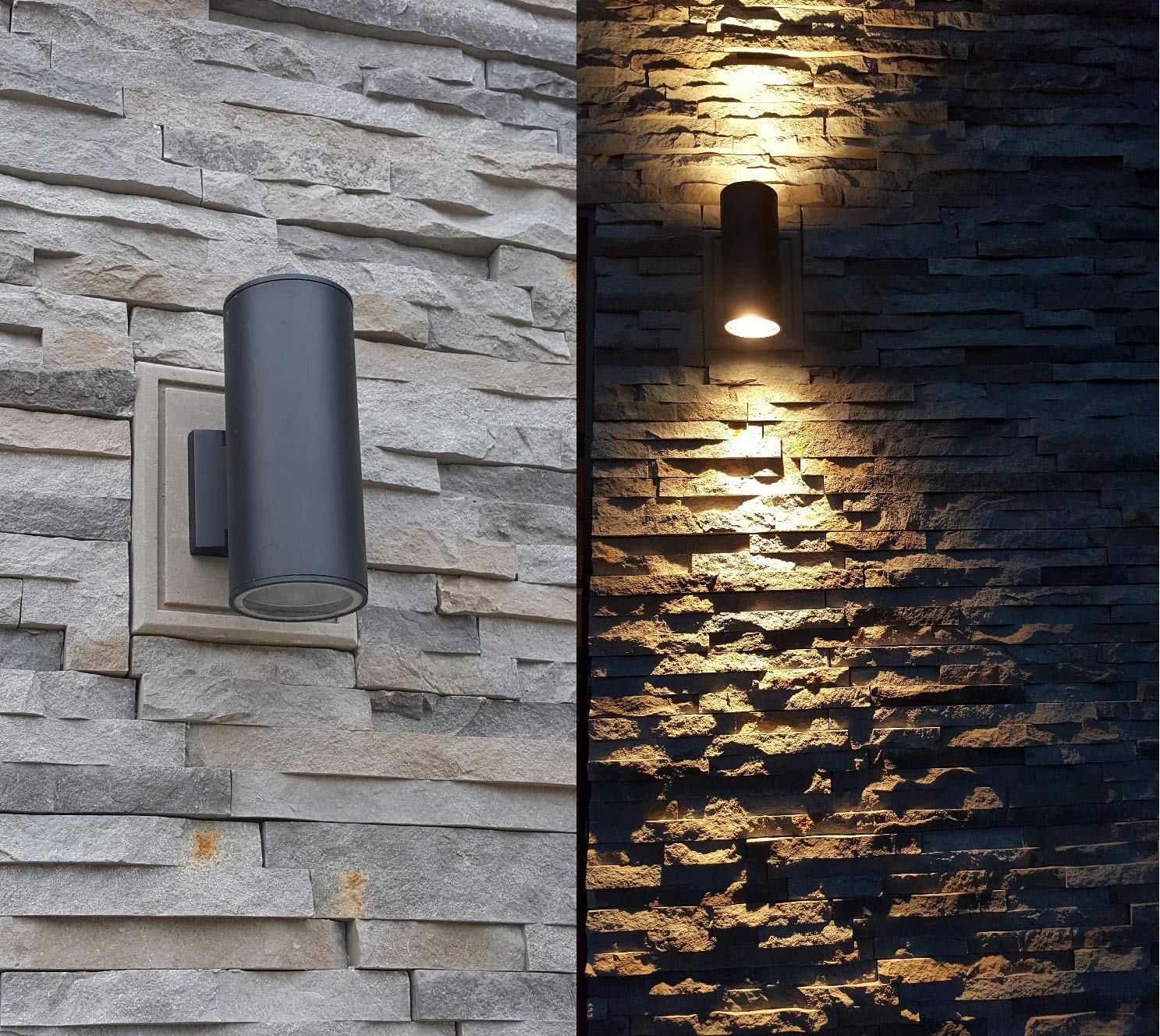 ZUUKOLE Outdoor Wall Sconce, Dusk to Dawn Sensor, Waterproof Aluminum, Up Down Light Fixture, Black, Model T001BT