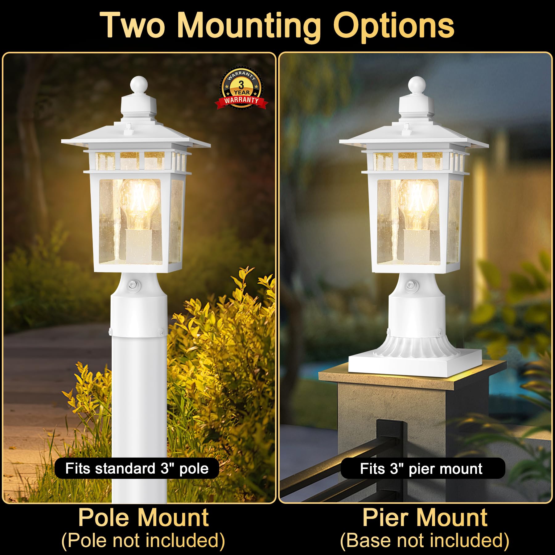Apoto Dusk To Dawn Outdoor Post Lights  Waterproof Lamp Post Light Fixture  Aluminum Lamp Posts Outdoor Lighting Pole Lantern For Outside Yard Patio Pathway Garden Deck  Hard Wired (2 Pack  White)