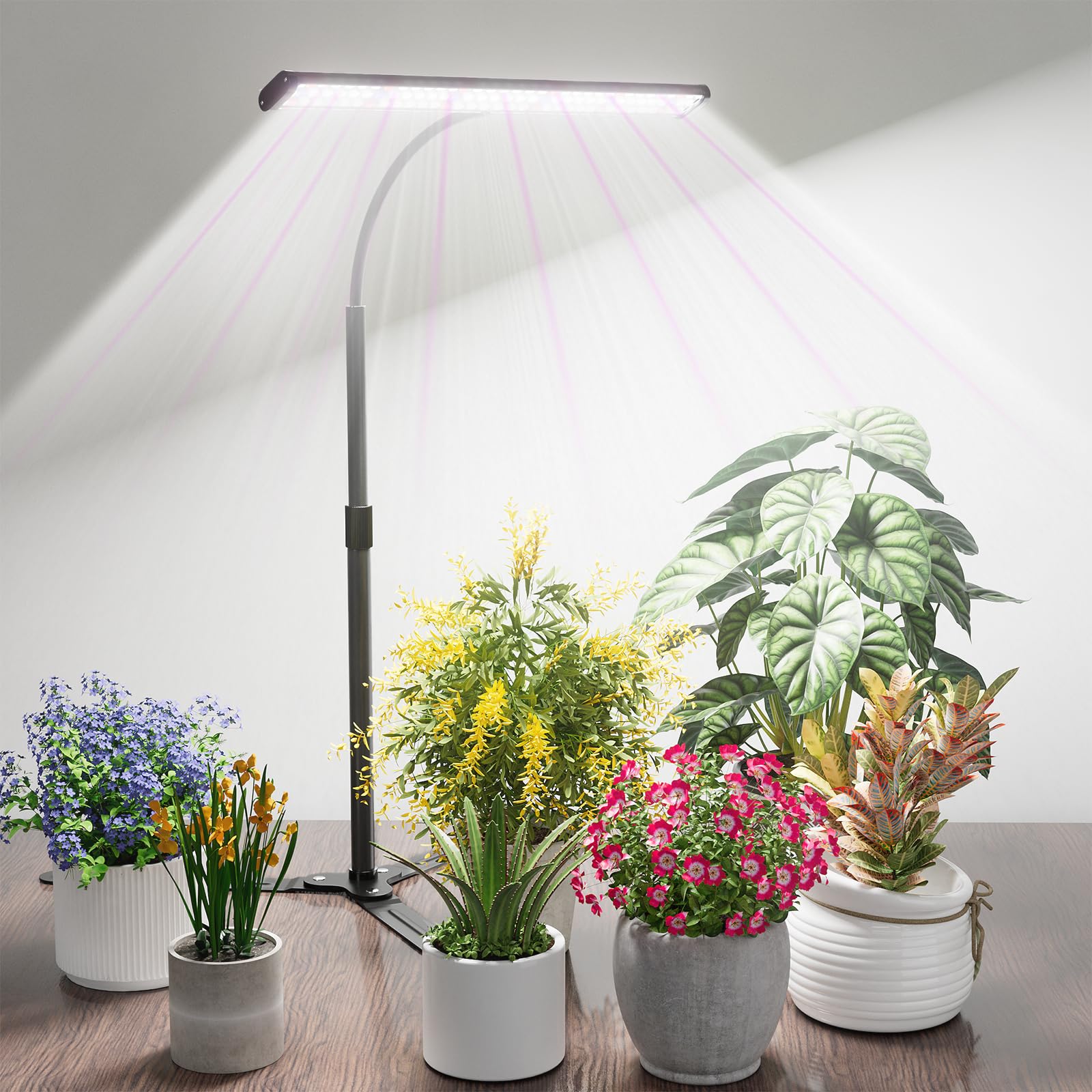 Grow Light For Indoor Plants, Super Bright 6000K 108Leds Full Spectrum Plant Lamp With Timer 4/8/12Hrs & Height Extendable For Home Office Desktop Plants, 12V 3A High Power Output For Faster Growth