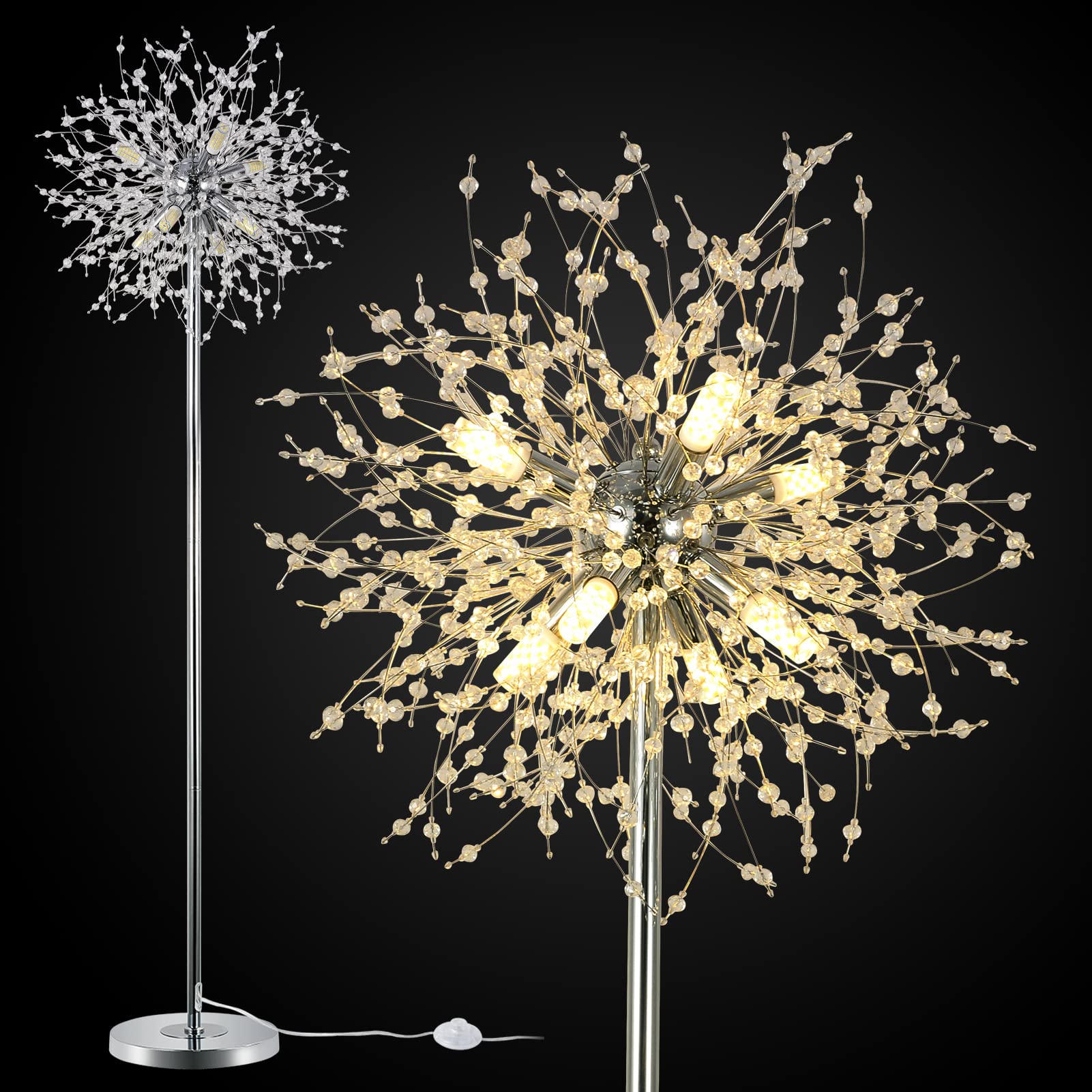 Airposta Floor Lamp, 69in Tall, Chrome Finish, Modern Design, Stainless Steel, Model Airposta-MCF001, Ideal for Bedroom and Living Room Decor