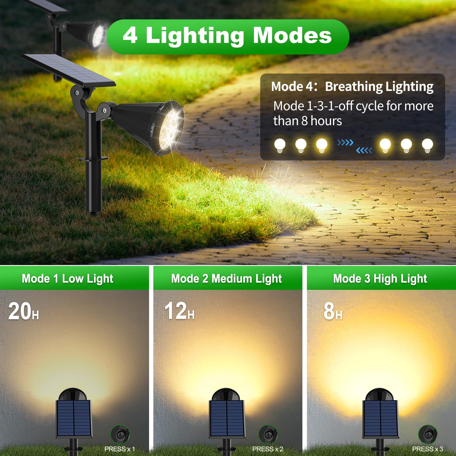 Tadyreal Solar Spot Lights Outdoor 180° Adjustable Waterproof 6 Pack Warm White D03