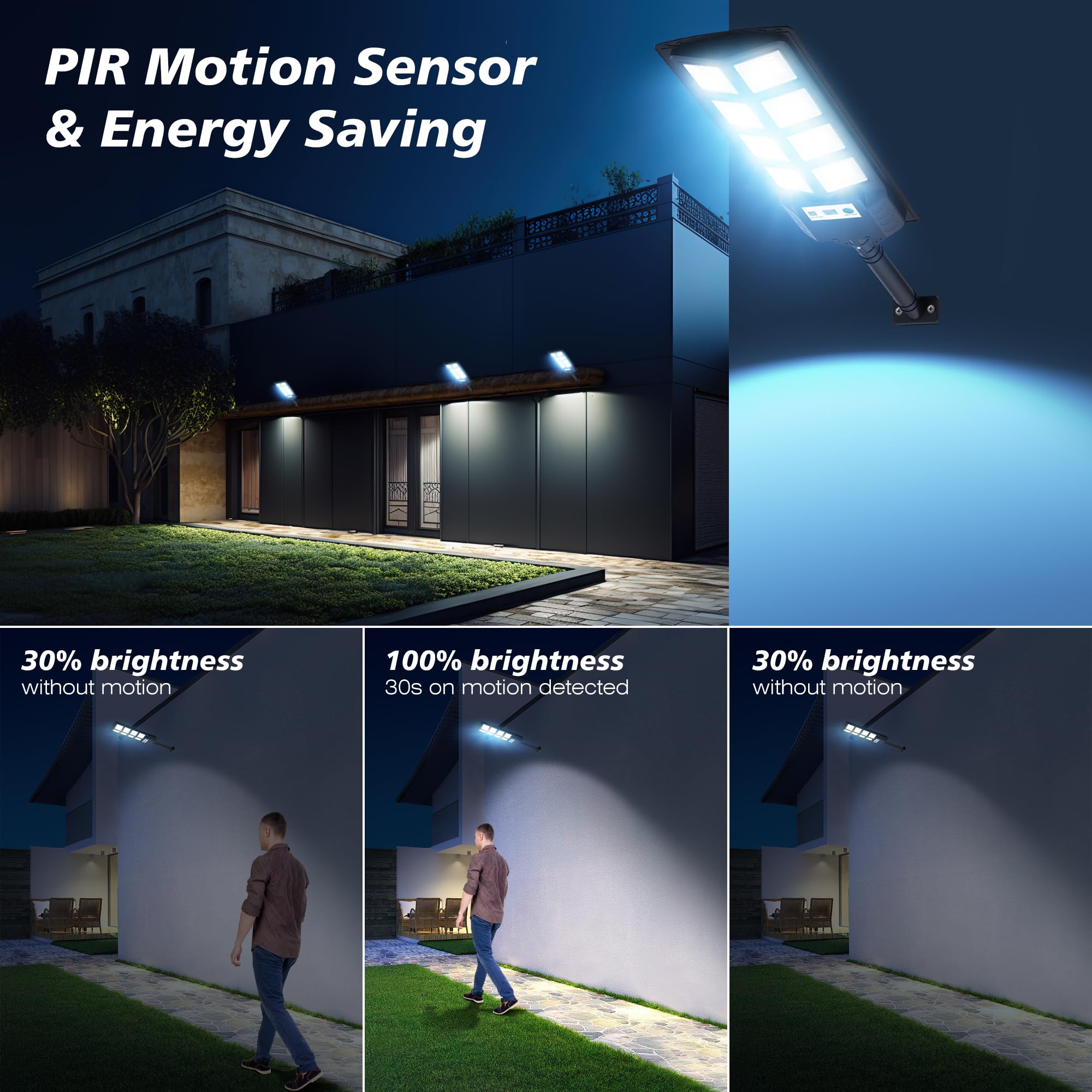 WYWNA Solar Street Lights 6000K LED with Motion Sensor, 4-Pack Outdoor Waterproof, Black, Model 5730-HX96