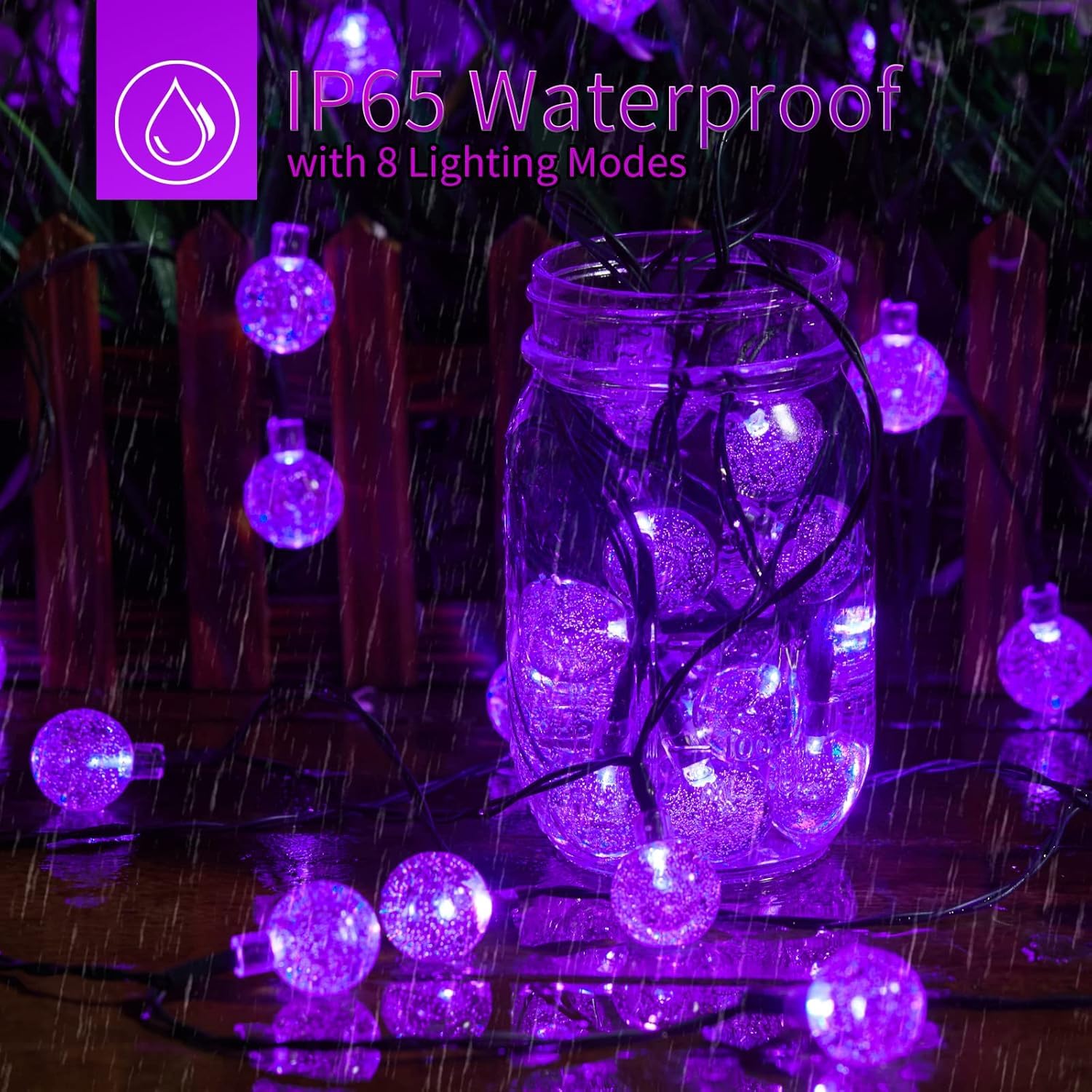 Purple Solar Lights Outdoor Waterproof, 2-Pack 120 Led 72 Ft Total, Halloween Globe Lights For Garden Yard Wedding Christmas Party Decor (Purple)