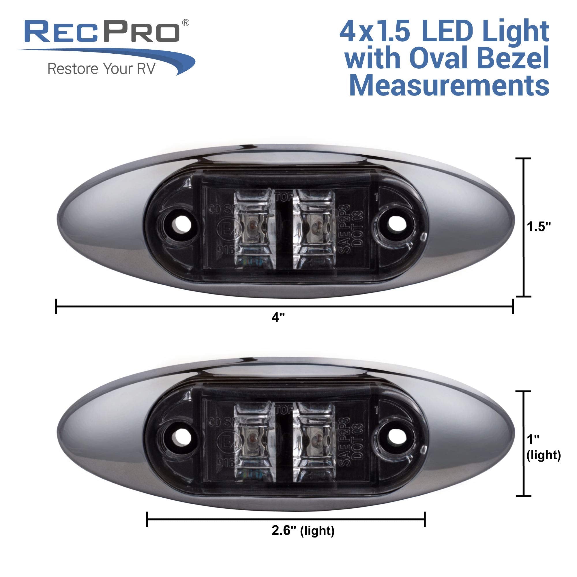 Long Haul 12 4&quot;X1.5&quot; Amber Led Surface Mount Clearance Marker Light With Chrome Bezel Oval Oblong -Good For Trucks Trailers Etc El-112692A