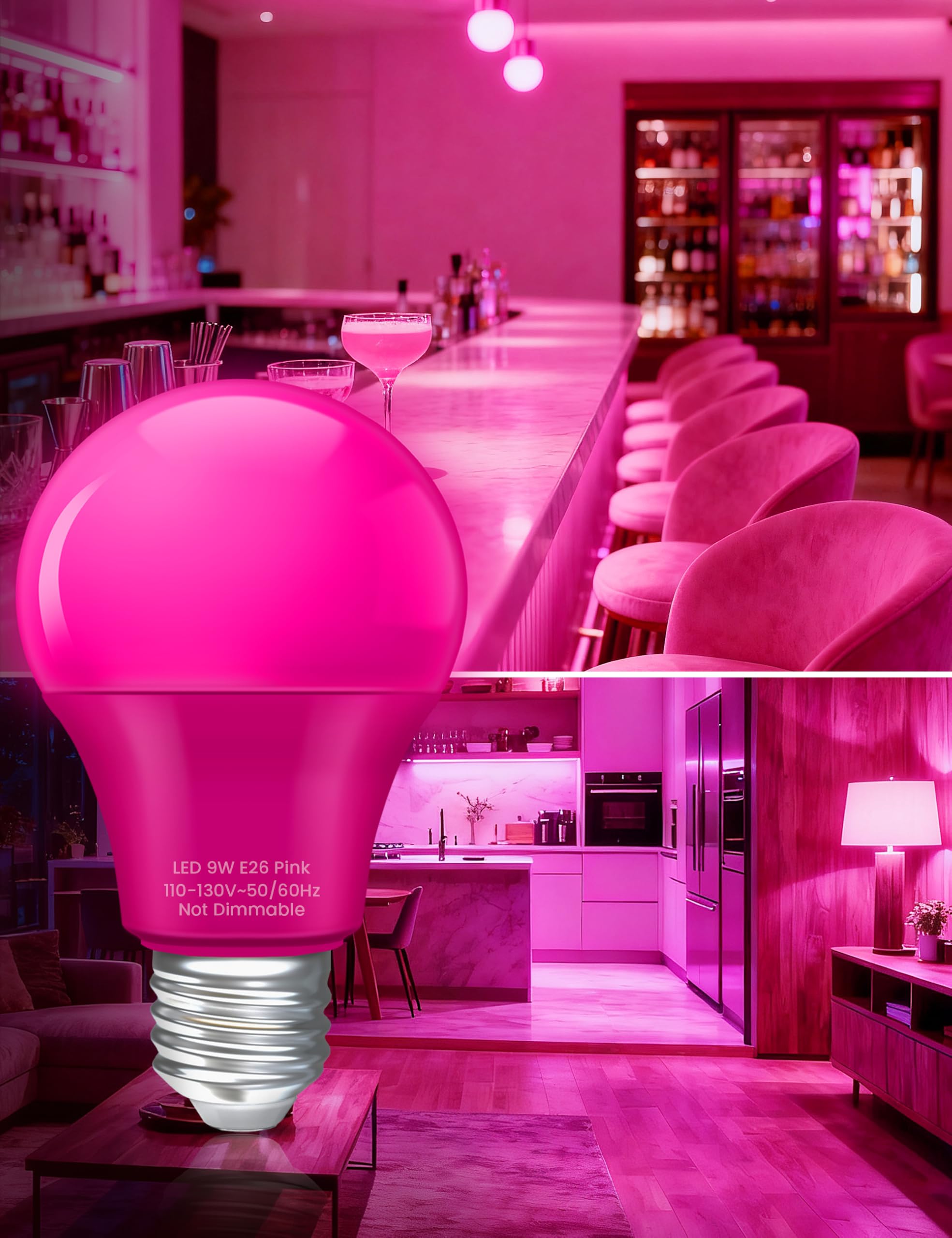 Unilamp Pink Light Bulbs: A19 9W Colored Light Bulbs  60 Watt Equivalent  Pink Light For Halloween Decoration  Christmas Decor  Holiday Party Lighting  Home Porch Lighting  4 Pack
