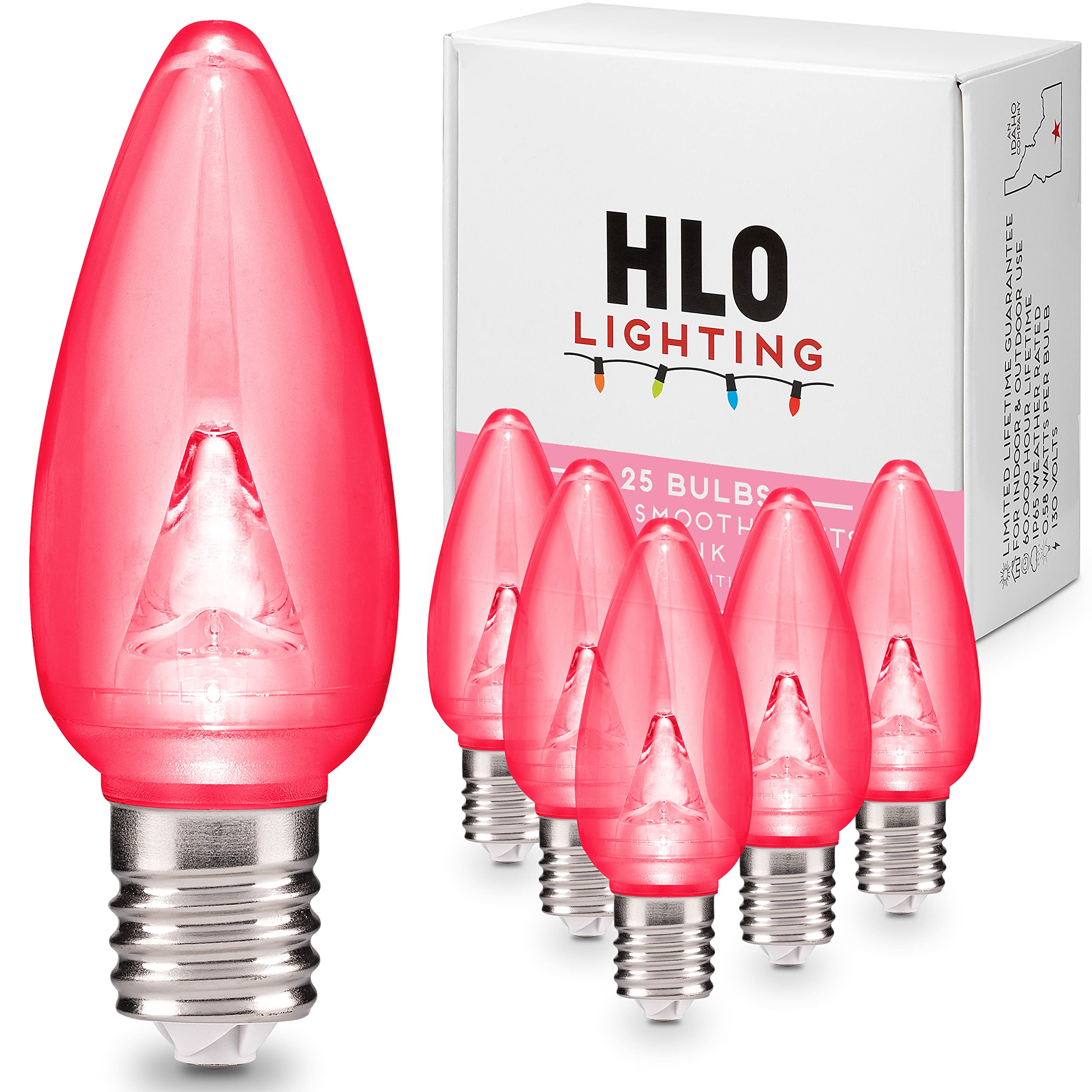 HLO Lighting Smooth C9 Christmas Lights | Pink LED Bulbs for Indoor & Outdoor Christmas Decor | Set of 25