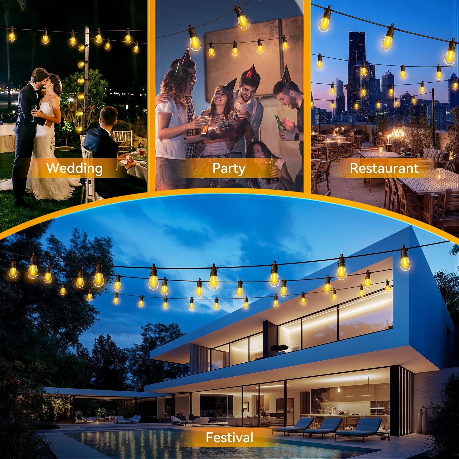 Tbosw Outdoor String Lights Patio Led Light Outside - 45M 43+2 S14 Led 150Ft Porch Lighting Ip65 Waterproof