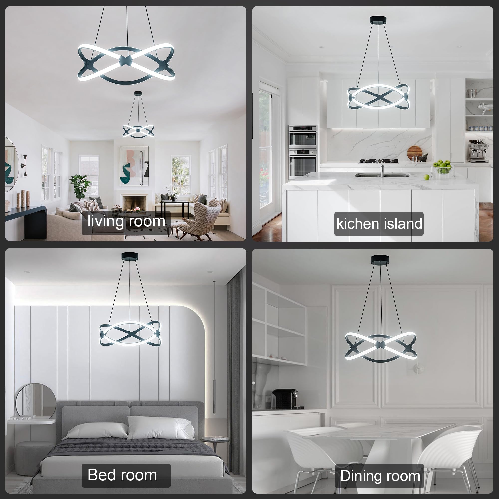 Mayful Modern Led Chandelier, Black Pendant Light, Adjustable Height Chandeliers With Circular Ring Shape, Modern Chandeliers Fo