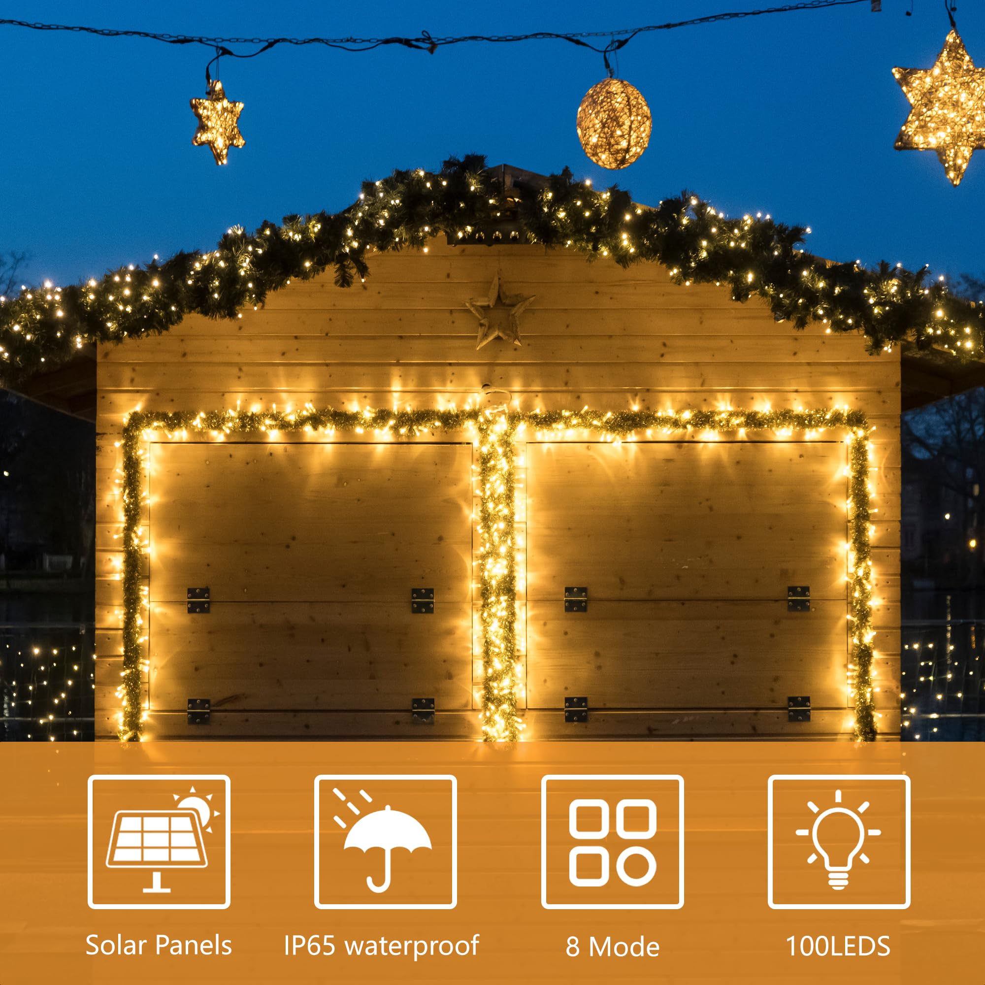 Flechllary 2 Pack Solar String Lights 78Ft 200 LED Warm White Waterproof for Outdoor Yard, Fence, Party, Christmas Tree Decorations