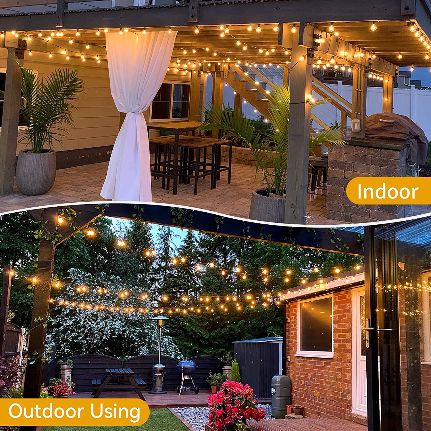 OMIKA 50FT Waterproof Outdoor String Lights, 50+2 Dimmable G40 Bulbs, 18 Colors Changing, Connectable for Patio & Backyard Parties