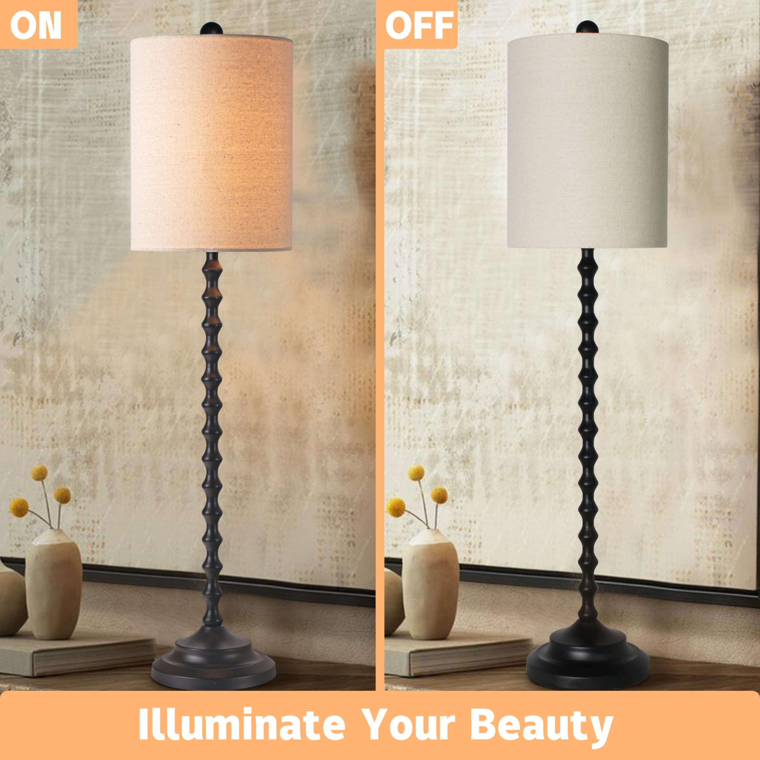 Buffet Table Lamps Set Of 2 With Linen Shade, Black Elegant Tall Table Lamps, 29.5'' Tall Bedroom Lamps For Nightstands, Bedside Lamps For Bedroom Living Room, Buffet Lamps For Dining Room, Entry