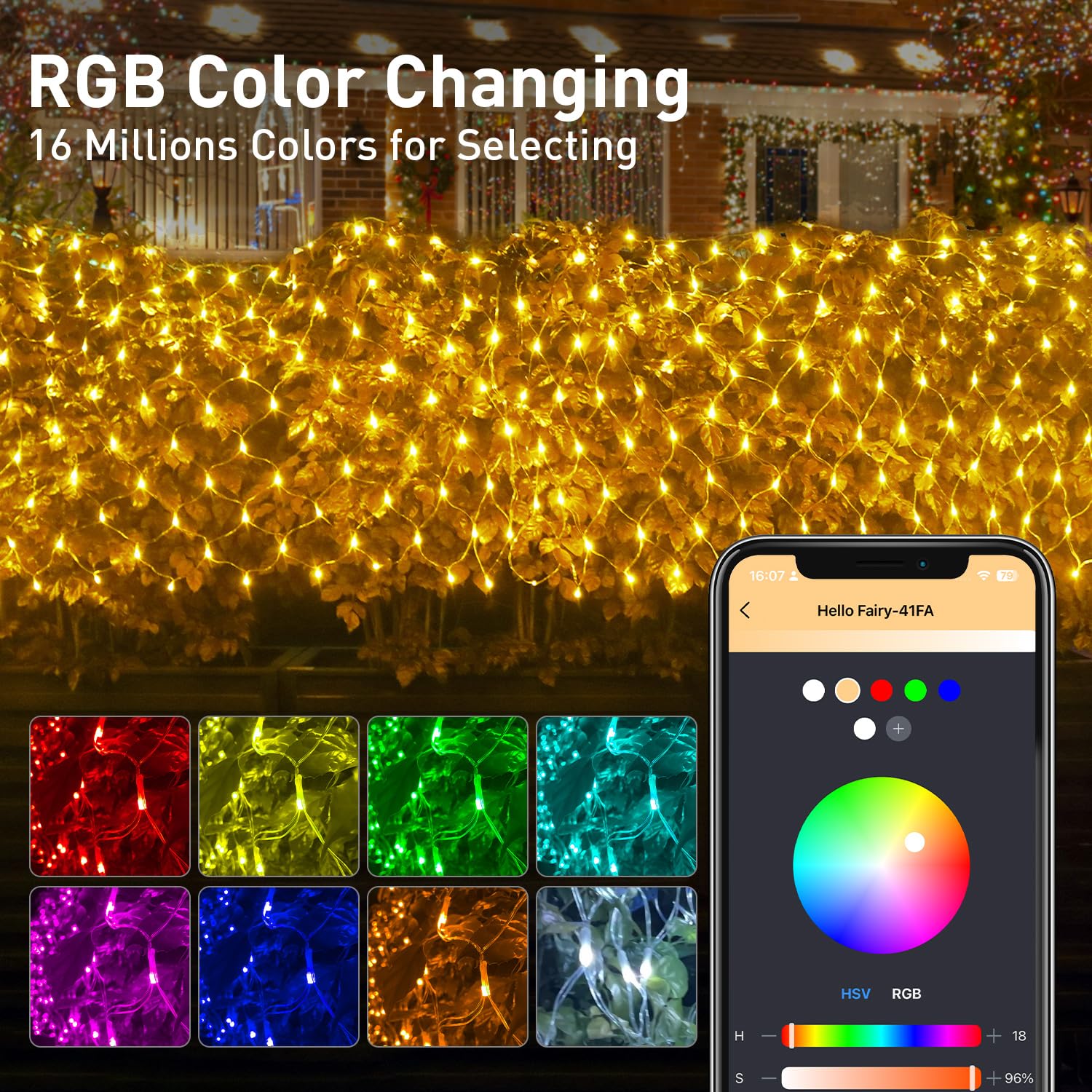 Aoycocr 4X6Ft Smart Christmas Net Lights Outdoor For Bushes  Bluetooth App Control  Rgb Connectable Bush Lights  58+ Scene Modes  Music Sync  Ip44 Waterproof For Tree Fence Holiday Xmas Decorations