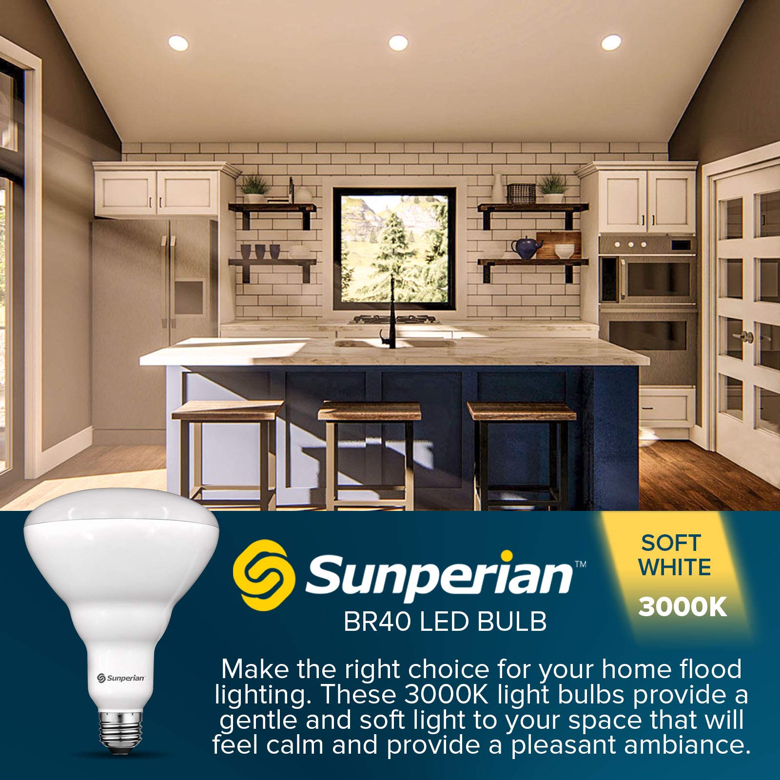 Sunperian Br40 Led Light Bulbs, 13W=85W, 3000K Soft White, 1400 Lumens, Dimmable Flood Light Bulbs For Recessed Cans, Enclosed F